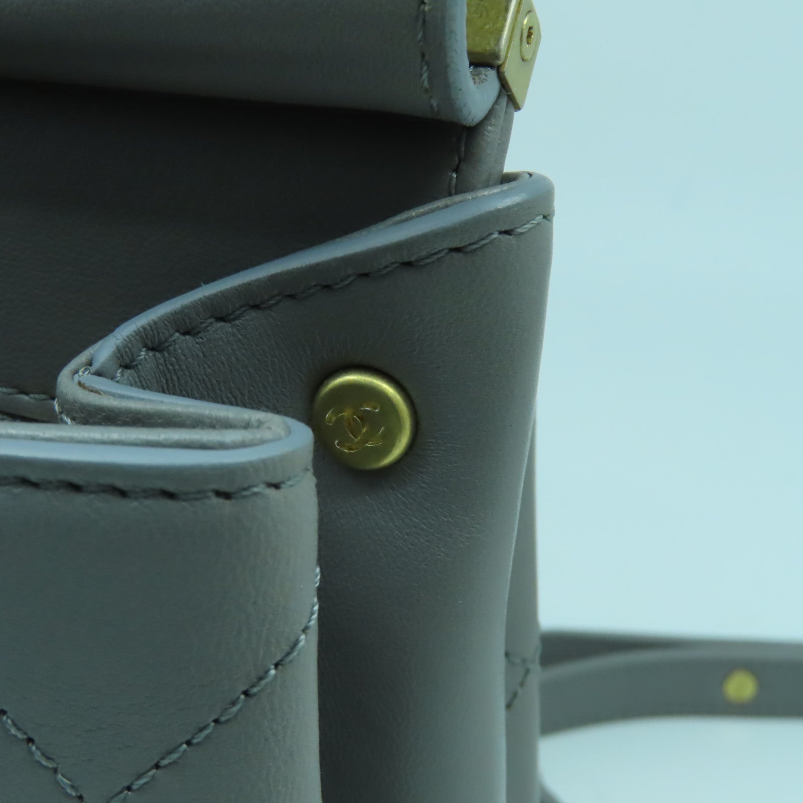 CHANEL 【激減優惠】菱格牛皮皮革Chain Shoulder Bag金扣手挽肩背兩用袋灰色