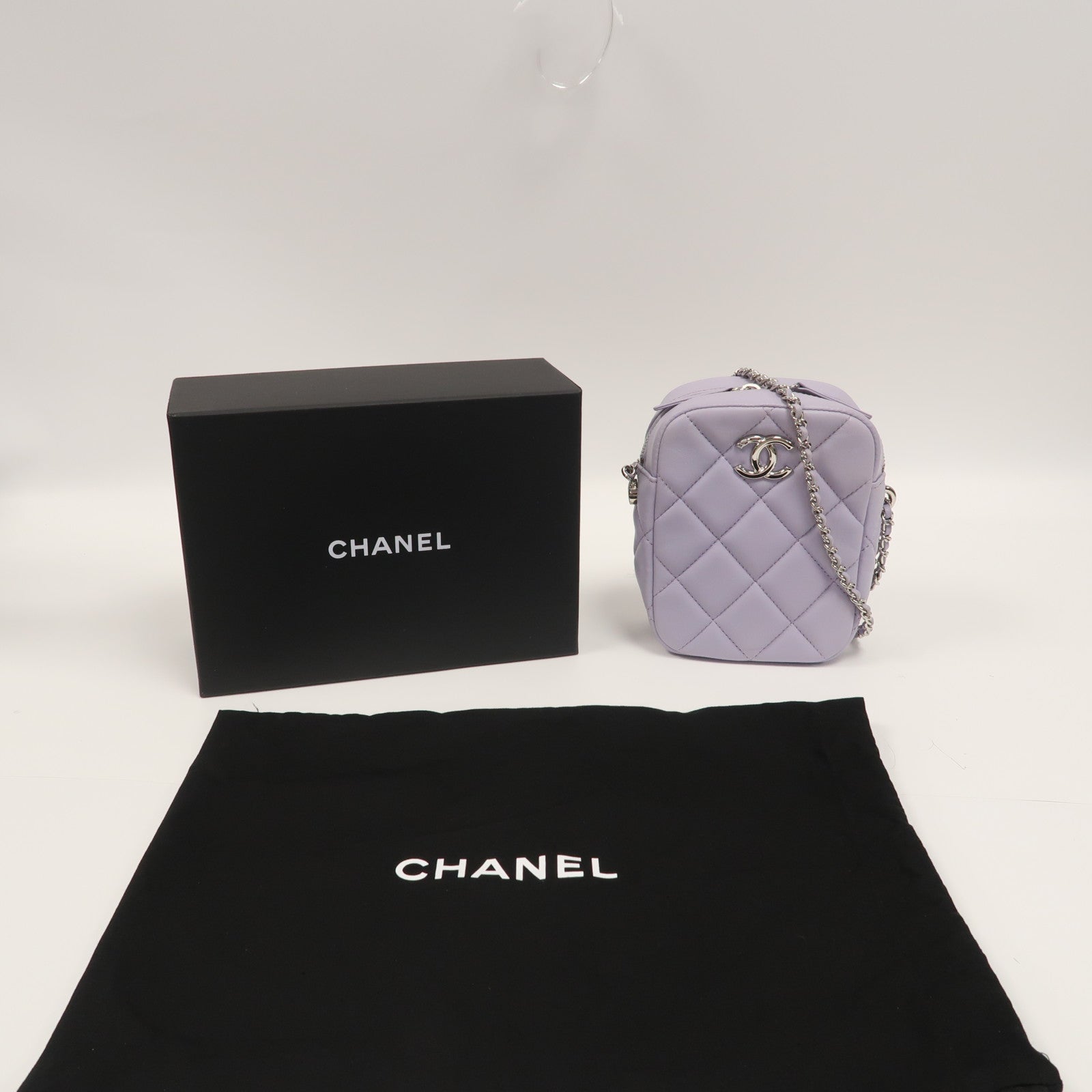 CHANEL 【激減優惠】菱格羊皮皮革Chain Shoulder銀扣鏈帶肩背袋紫色