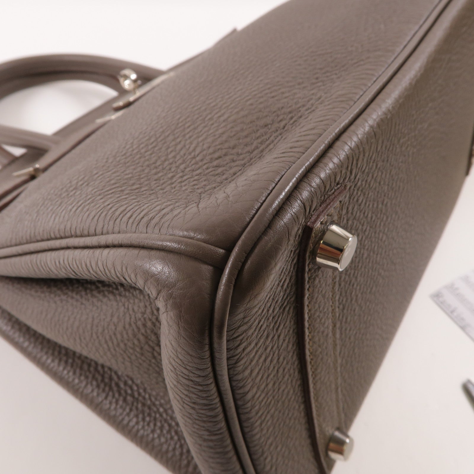 HERMES Clemence皮革Birkin 30銀扣手挽袋Etain