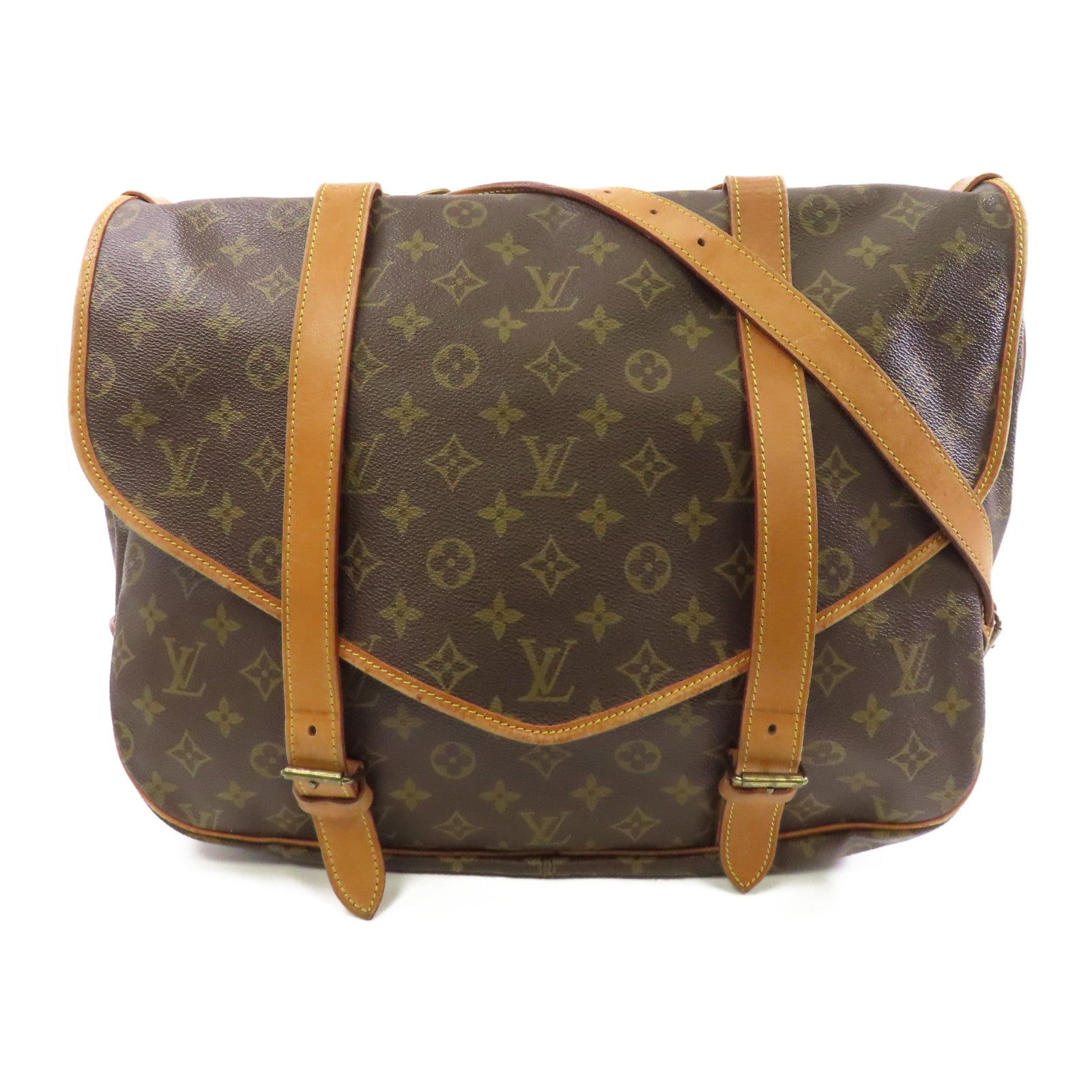 LOUIS VUITTON Monogram Saumur 43金扣肩背袋啡色
