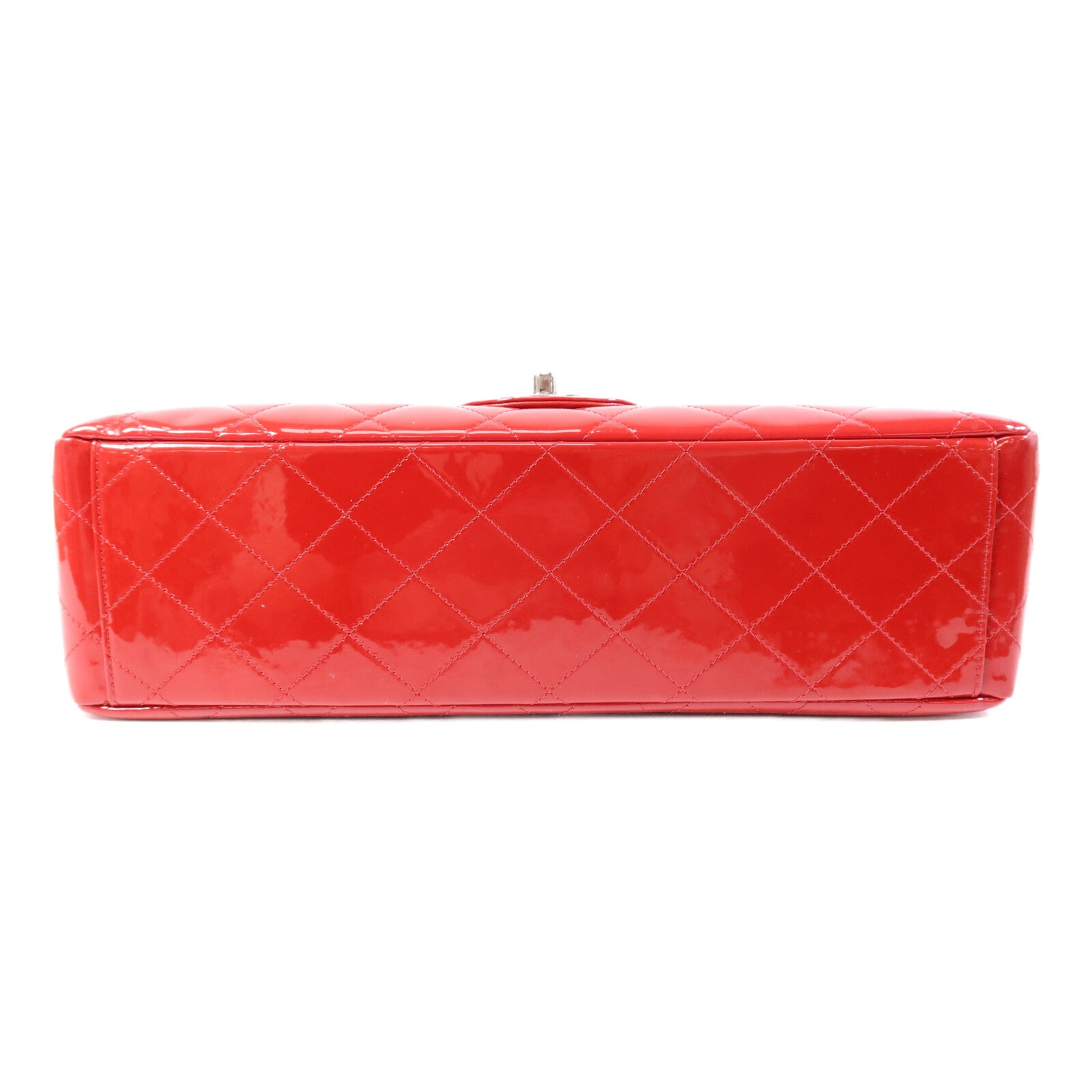 CHANEL 漆皮皮革Maxi Classic銀扣鏈帶肩背袋