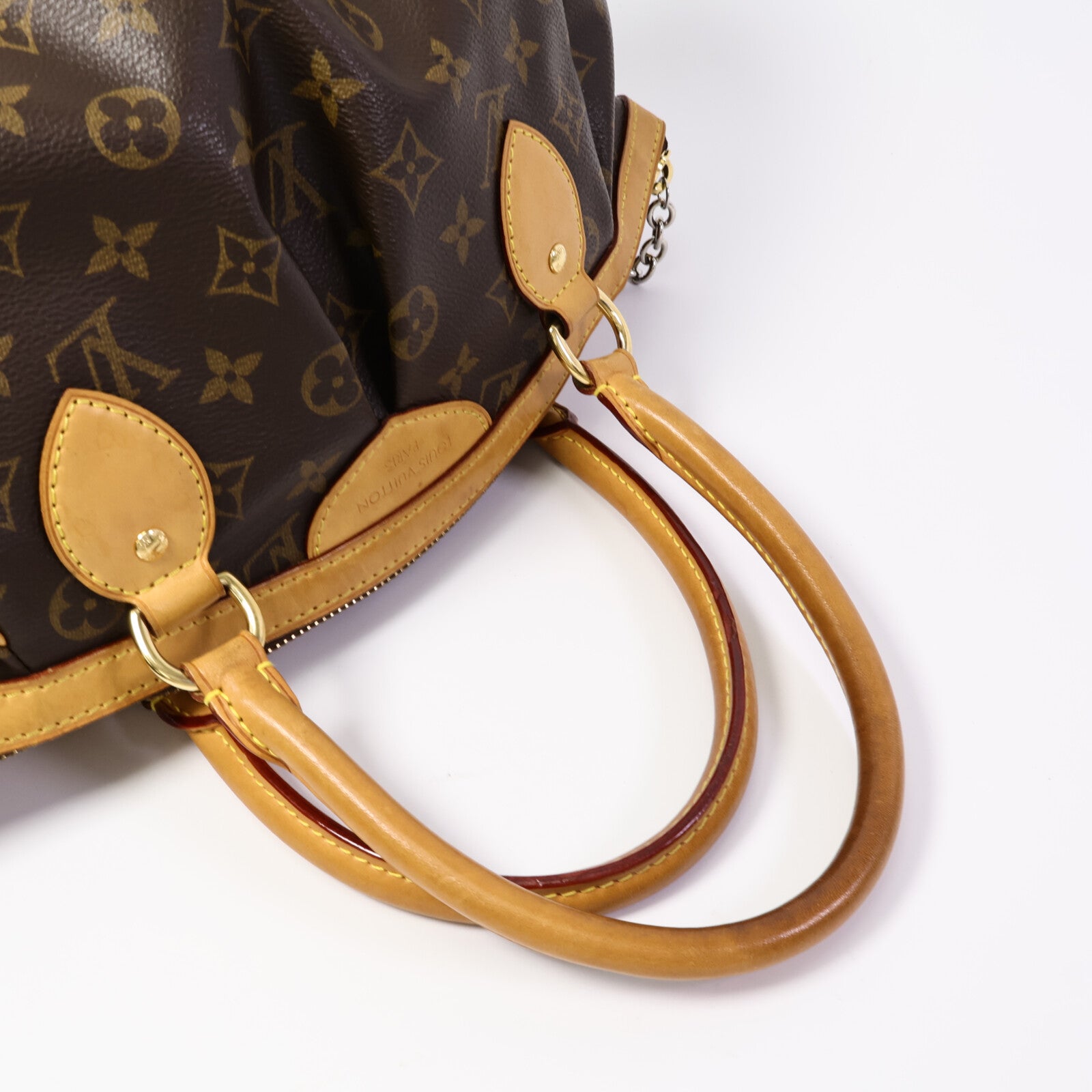LOUIS VUITTON Monogram Tivoli PM金扣手挽袋棕色