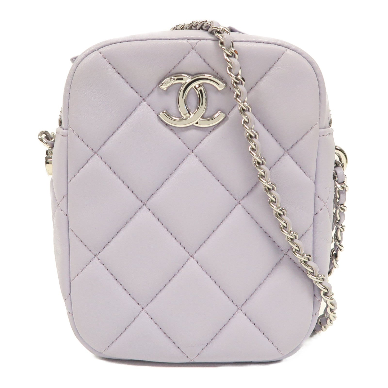 CHANEL 【激減優惠】菱格羊皮皮革Chain Shoulder銀扣鏈帶肩背袋紫色