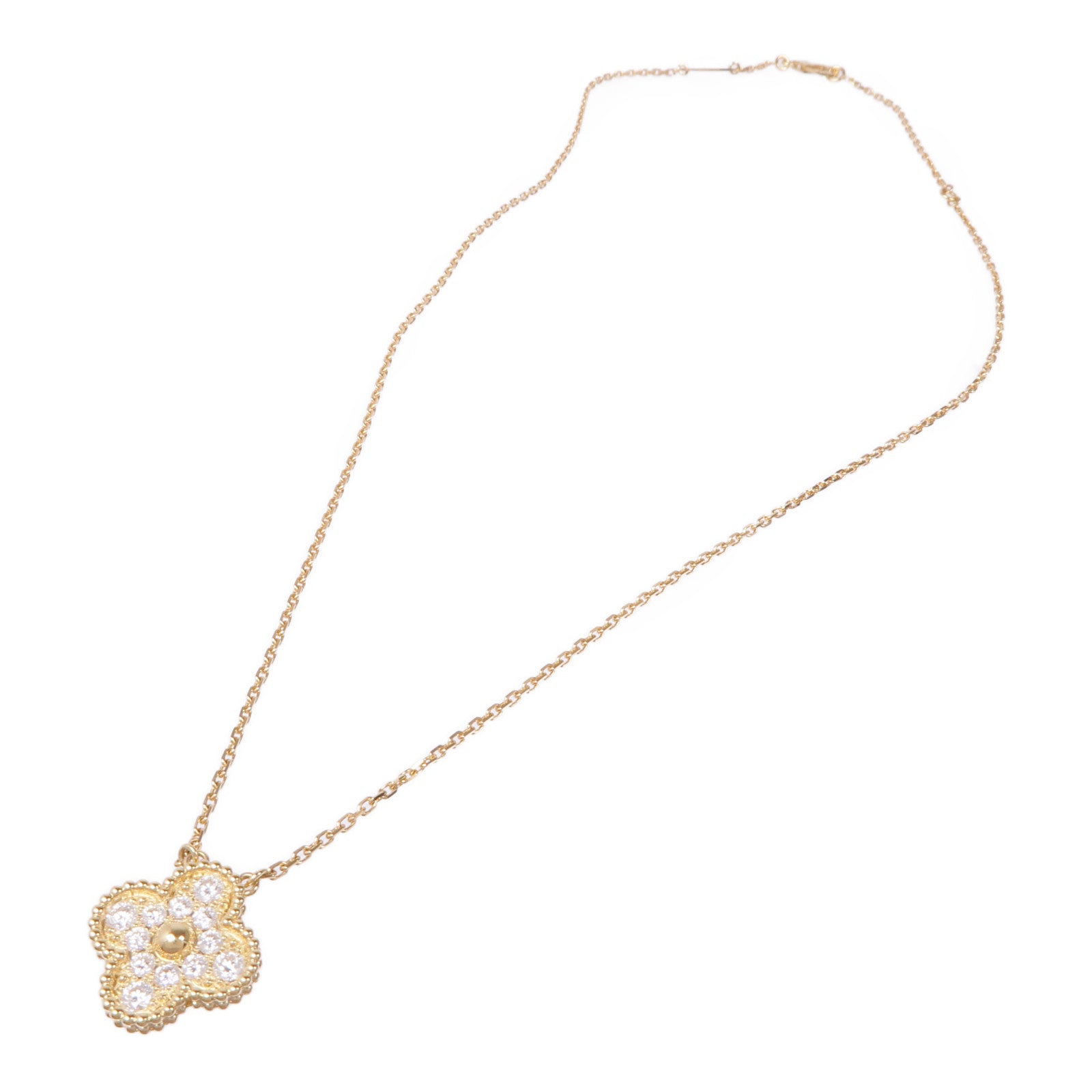 Van Cleef & Arpels 18K黃金Vintage Alhambra Diamond Pendant鑽石項鍊