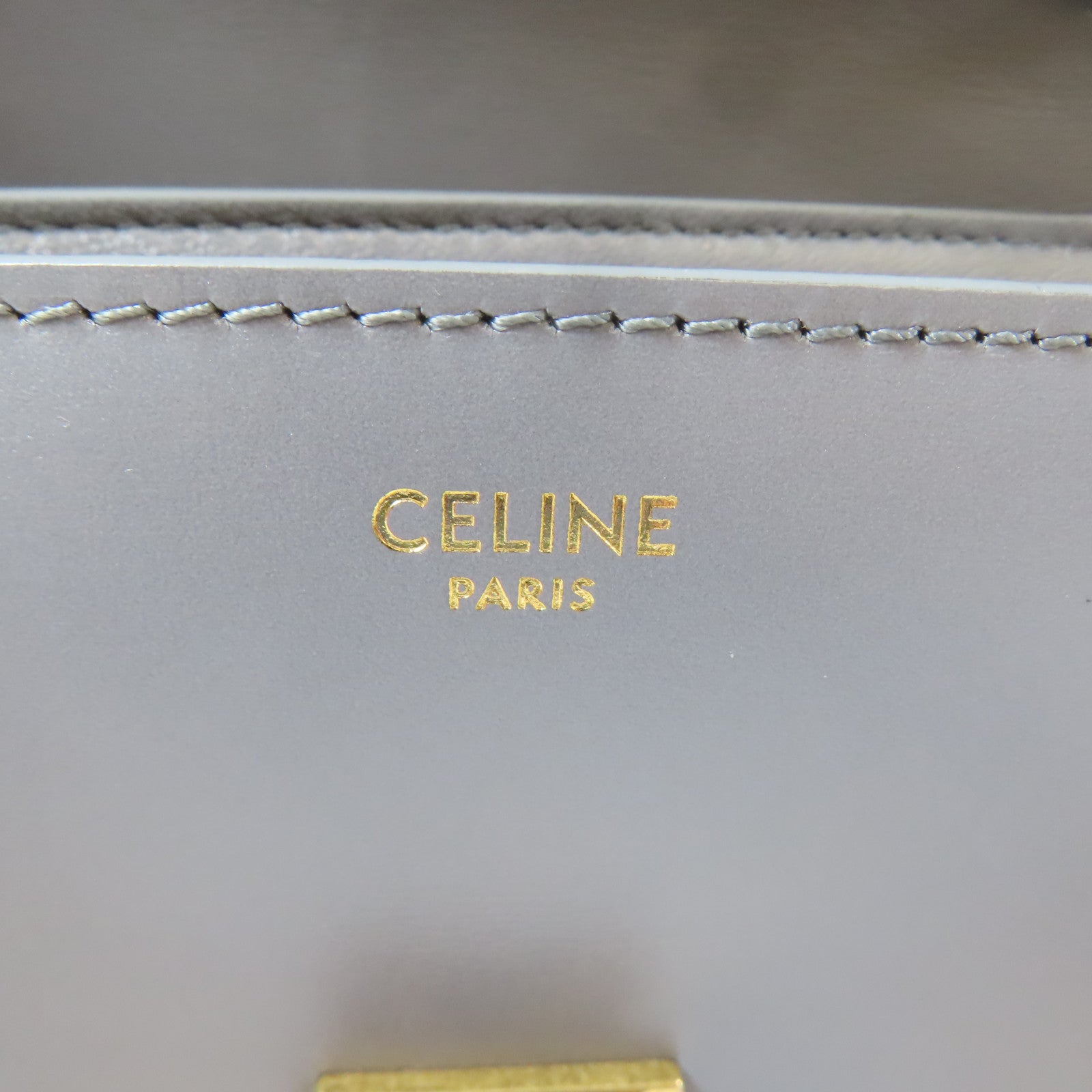 CELINE 牛皮皮革Teen Classic Box金扣肩背袋灰色