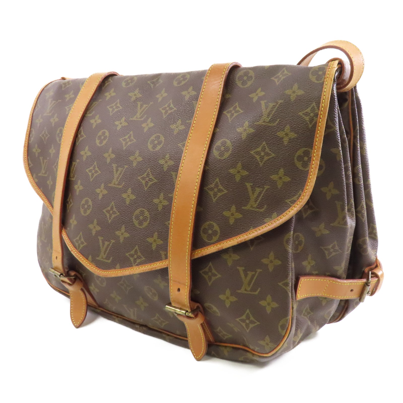 LOUIS VUITTON Monogram Saumur 43金扣肩背袋啡色