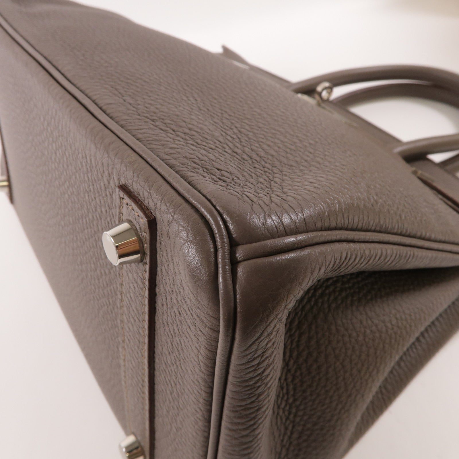 HERMES Clemence皮革Birkin 30銀扣手挽袋Etain