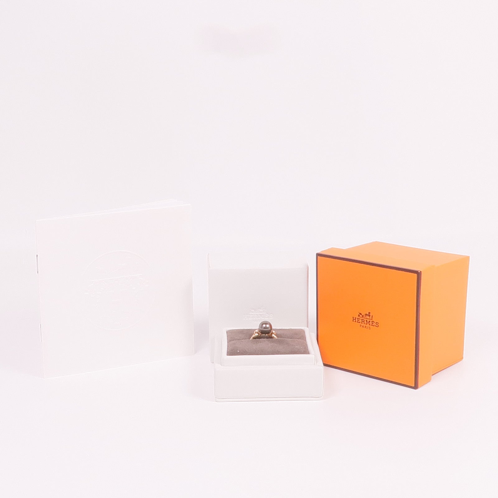 HERMES 18K玫瑰金Chandra Ring珍珠/鑽石戒指Hermes#52/US#6