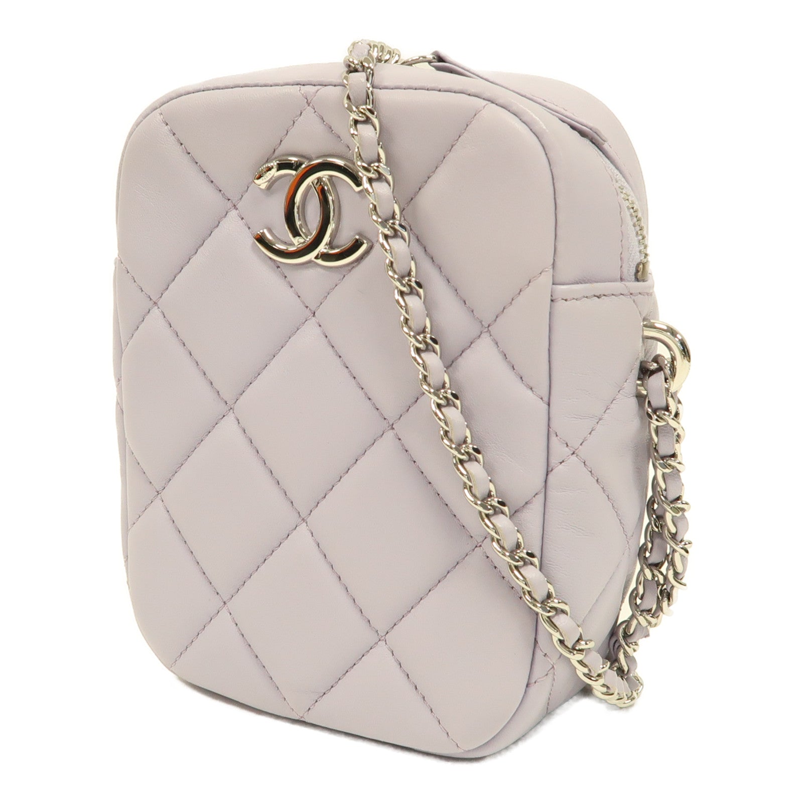 CHANEL 【激減優惠】菱格羊皮皮革Chain Shoulder銀扣鏈帶肩背袋紫色