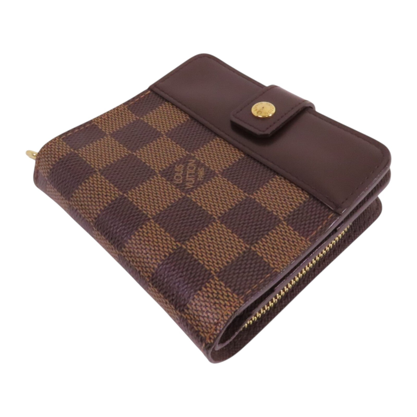 LOUIS VUITTON Damier Ebene Compact Zip Wallet金扣短錢包