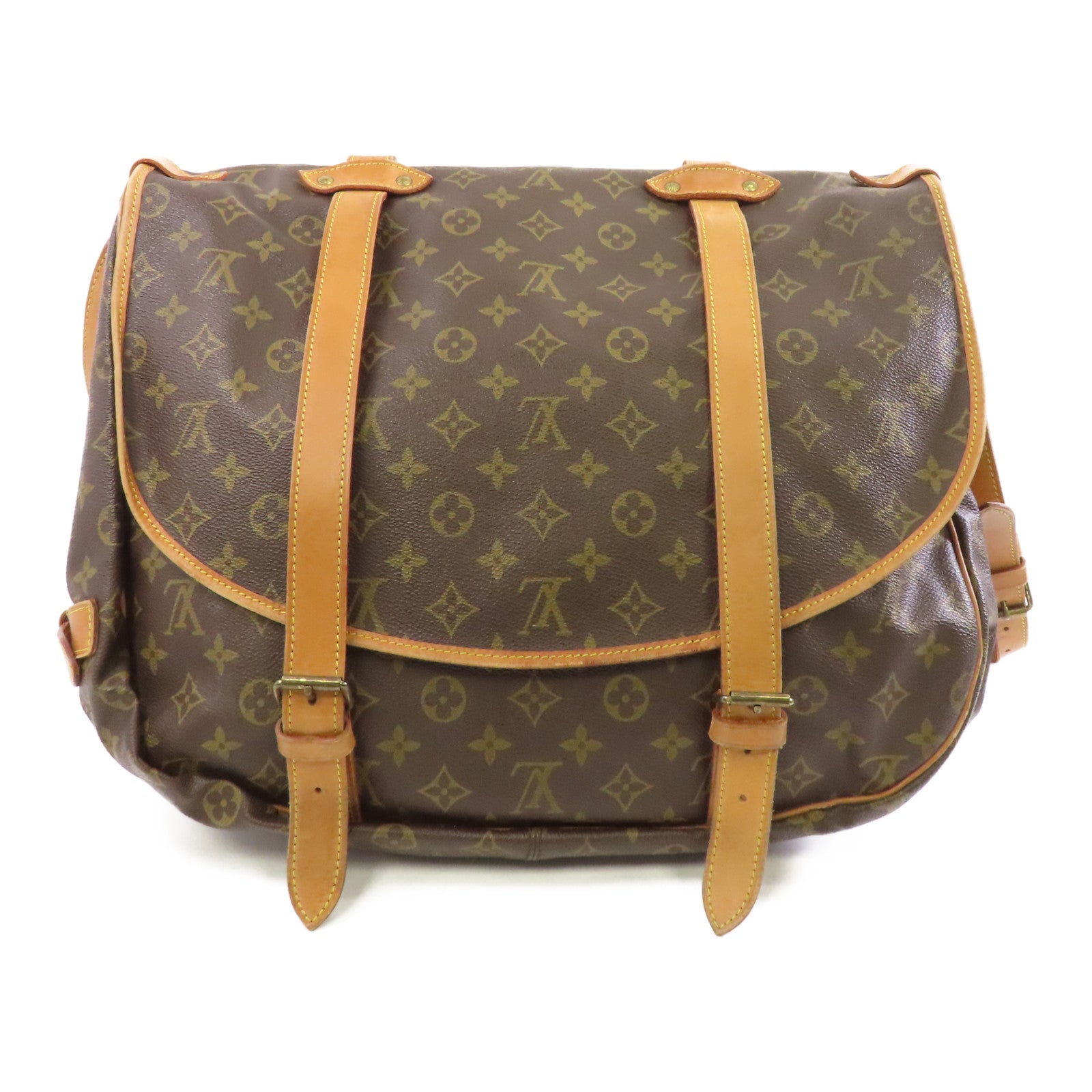 LOUIS VUITTON Monogram Saumur 43金扣肩背袋啡色