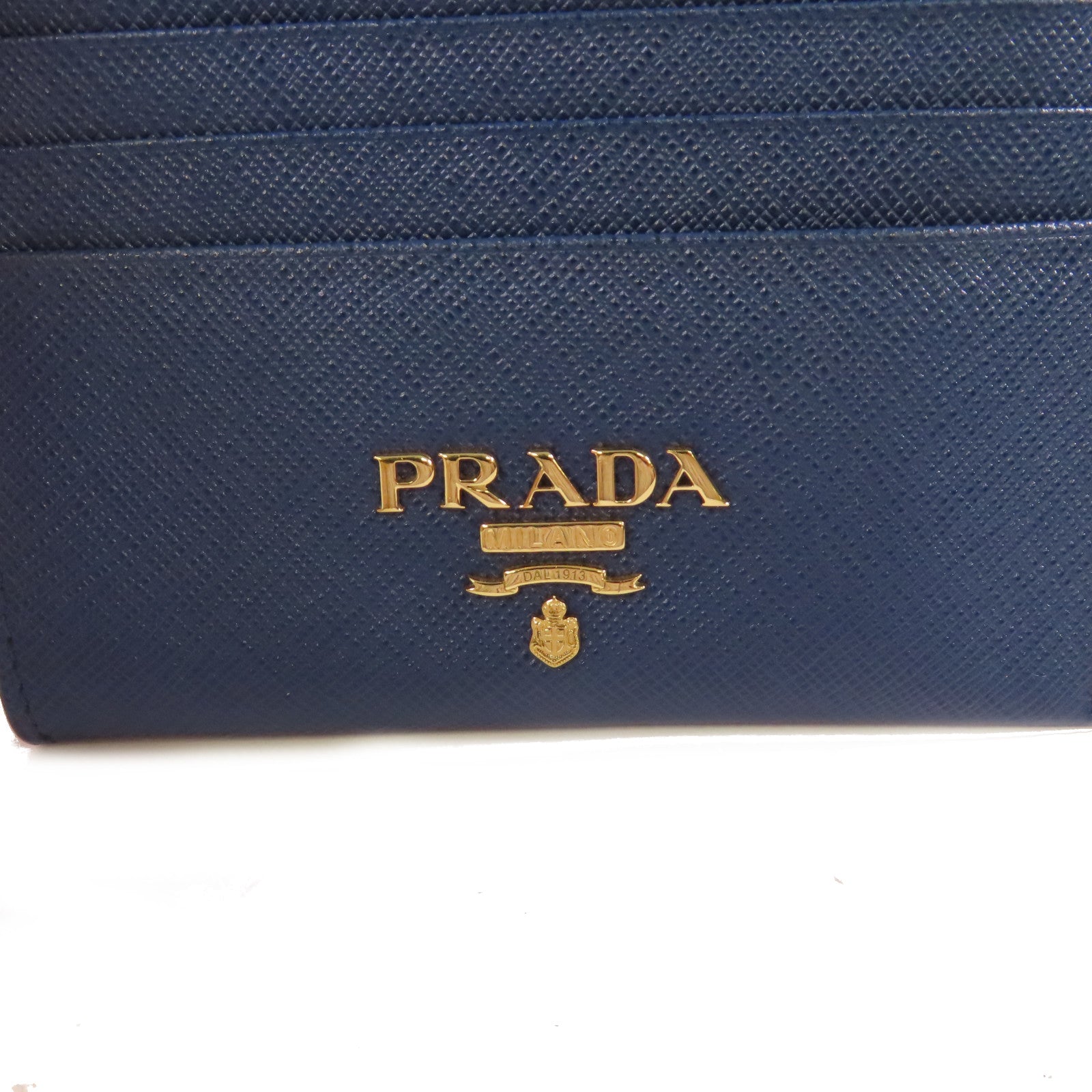 PRADA Saffiano皮革Card Holder金扣卡片套寶藍色