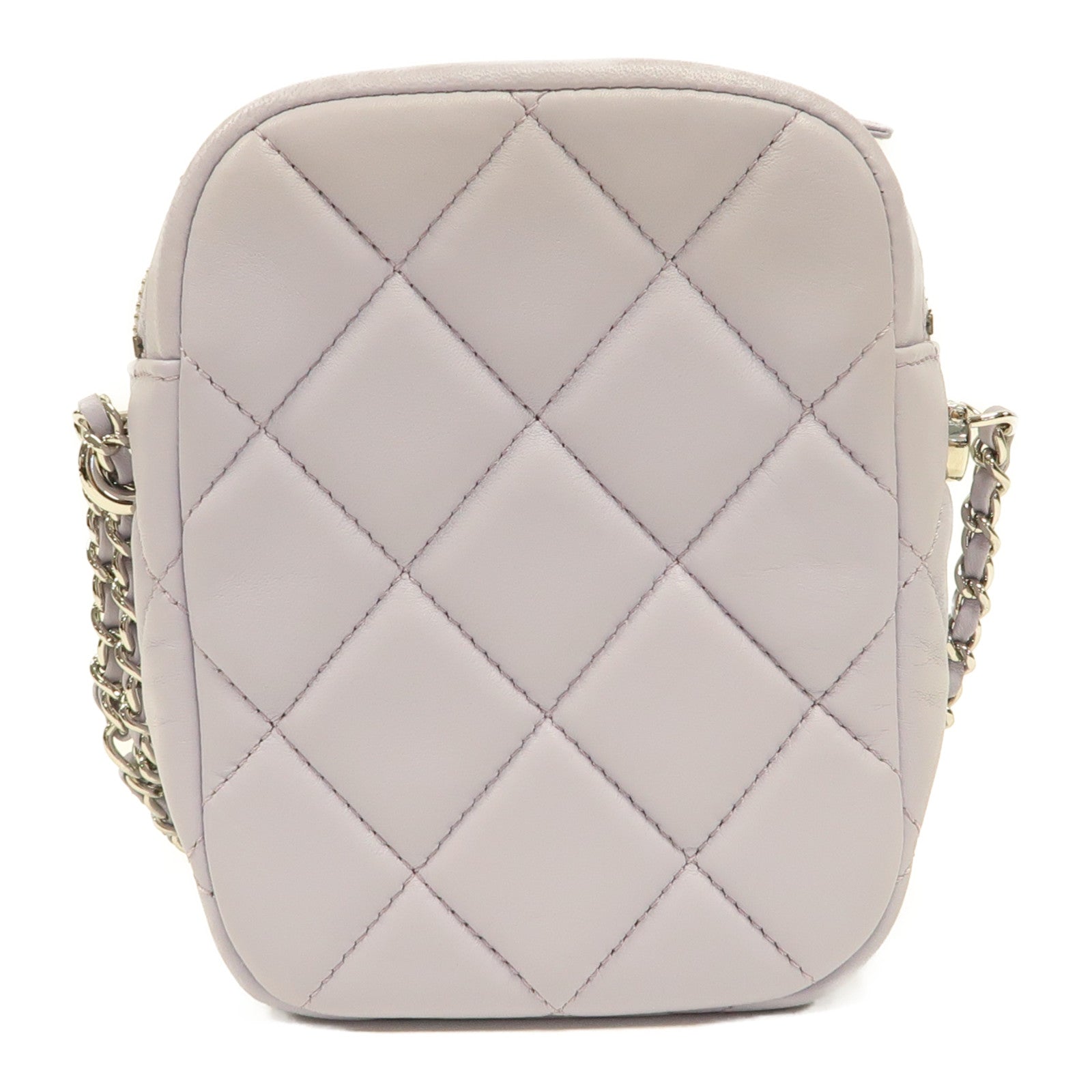 CHANEL 【激減優惠】菱格羊皮皮革Chain Shoulder銀扣鏈帶肩背袋紫色