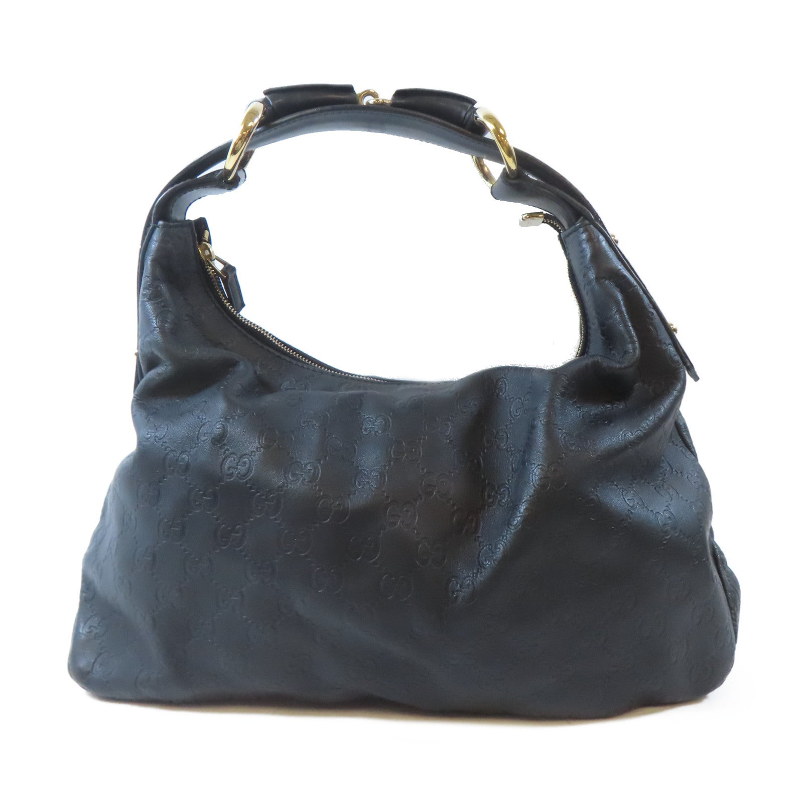 GUCCI 牛皮皮革Horsebit Hobo Bag金扣肩背袋黑色