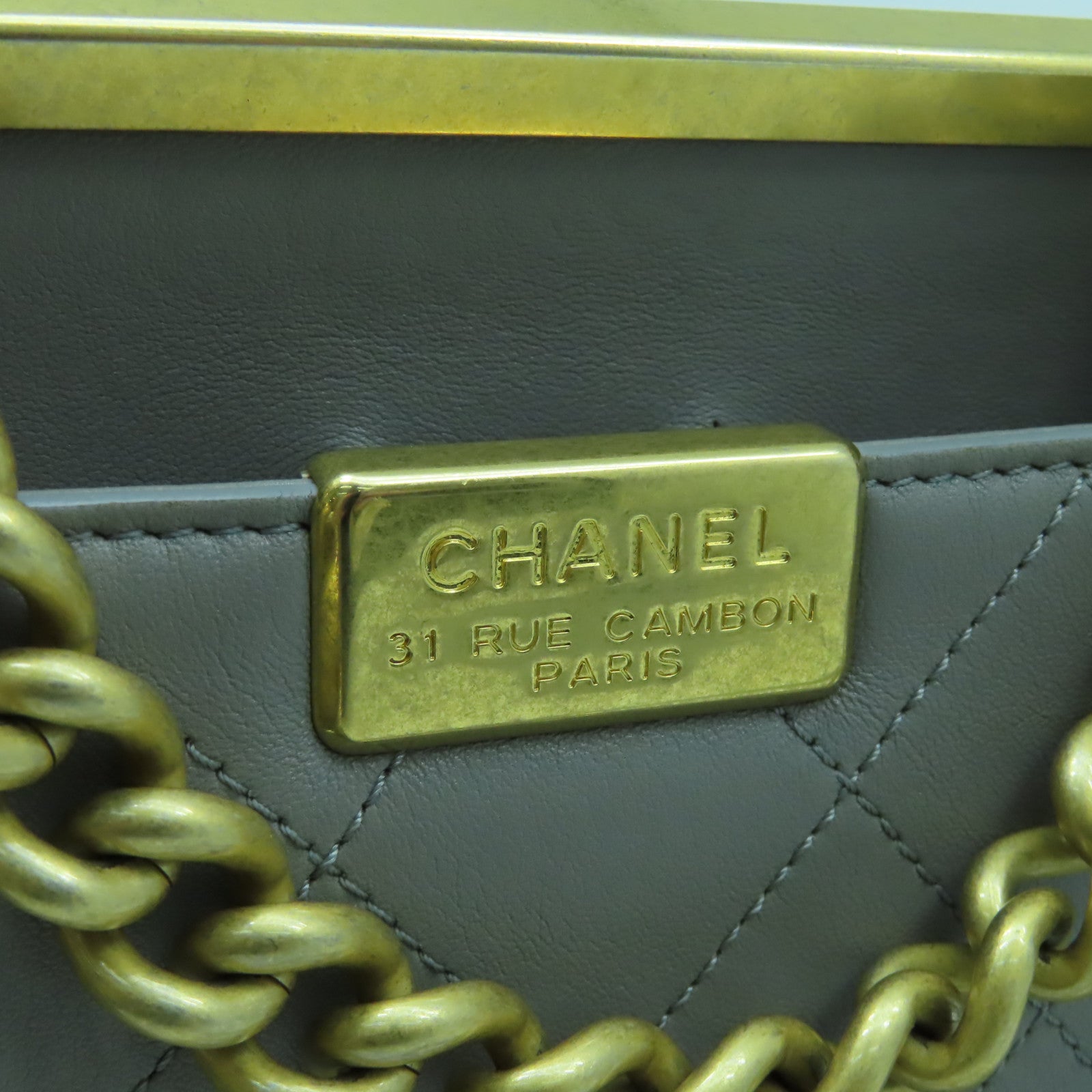 CHANEL 【激減優惠】菱格牛皮皮革Chain Shoulder Bag金扣手挽肩背兩用袋灰色