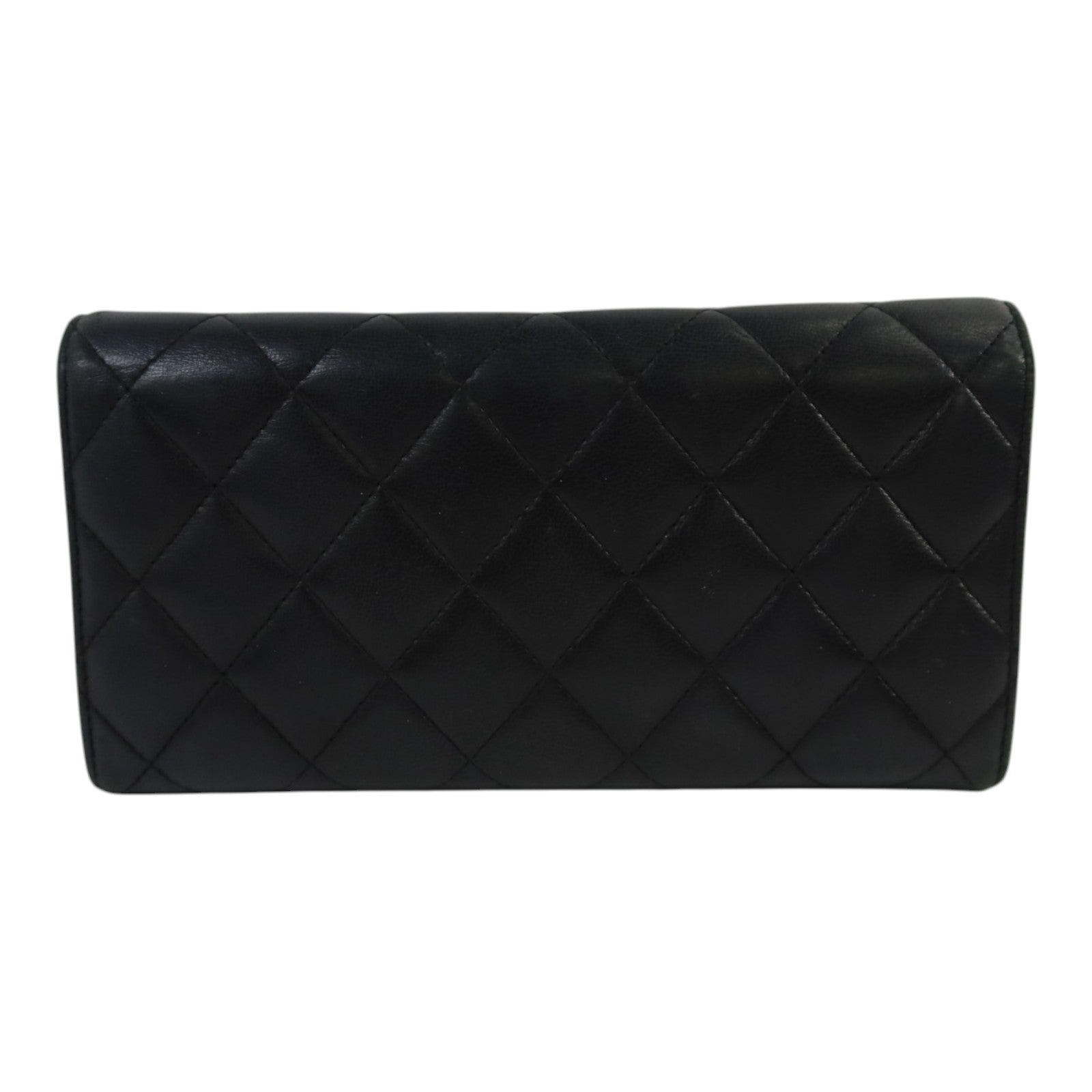 CHANEL 羊皮皮革Fold Wallet銀扣長錢包