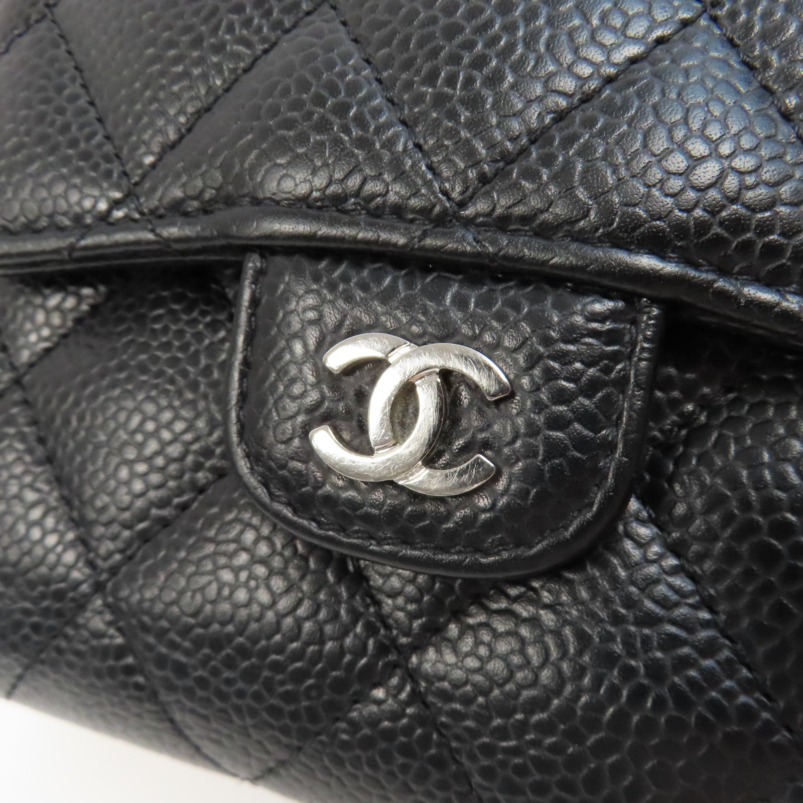 CHANEL 菱格Caviar皮革Wallet銀扣錢包黑色