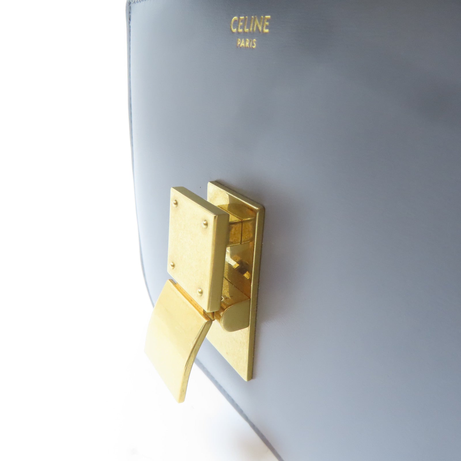 CELINE 牛皮皮革Teen Classic Box金扣肩背袋灰色