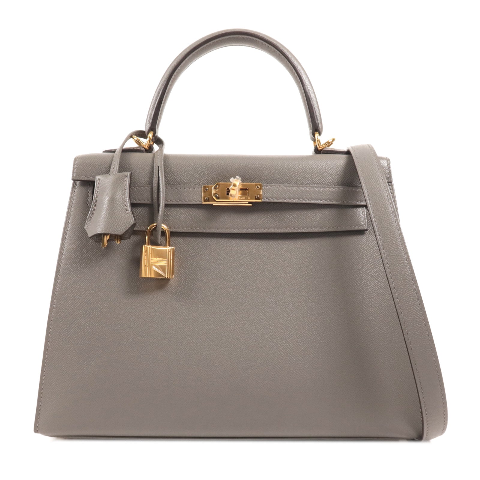 HERMES Madame皮革Kelly 25金扣手挽肩背兩用袋Gris Meyer