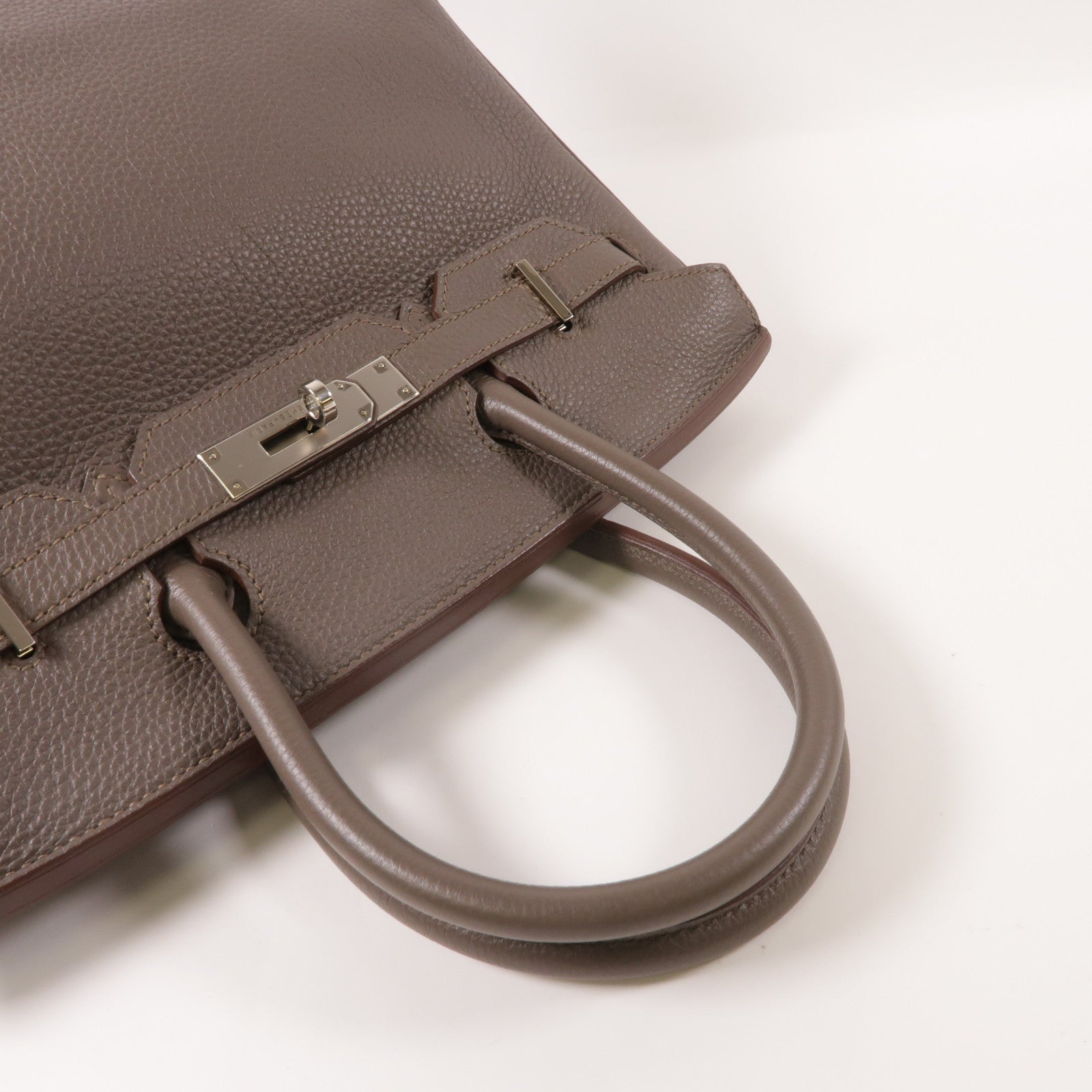HERMES Clemence皮革Birkin 30銀扣手挽袋Etain