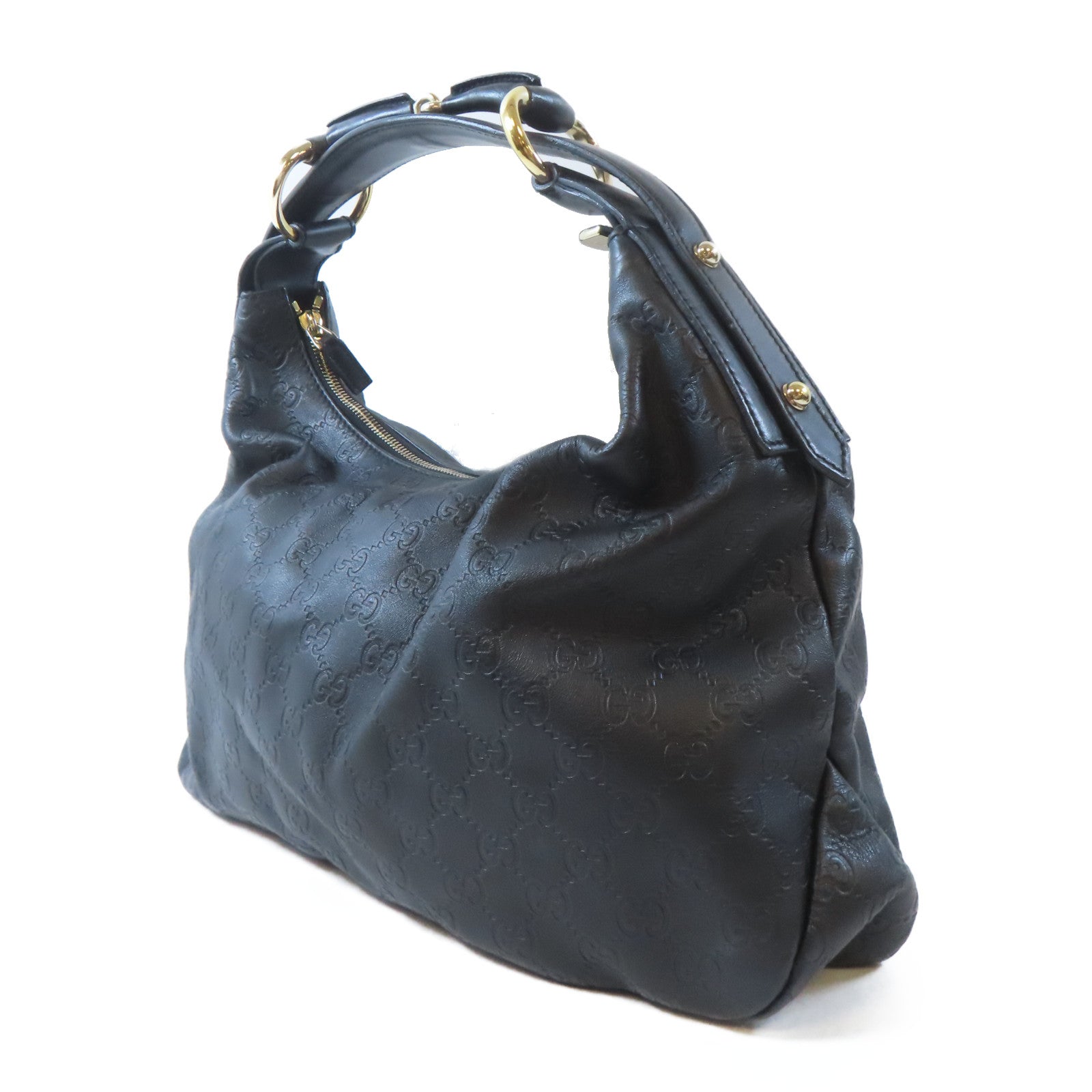 GUCCI 牛皮皮革Horsebit Hobo Bag金扣肩背袋黑色