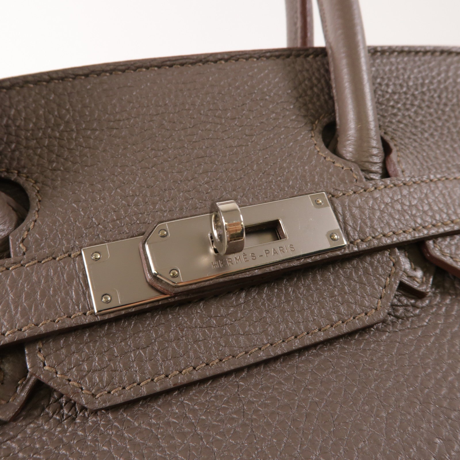 HERMES Clemence皮革Birkin 30銀扣手挽袋Etain