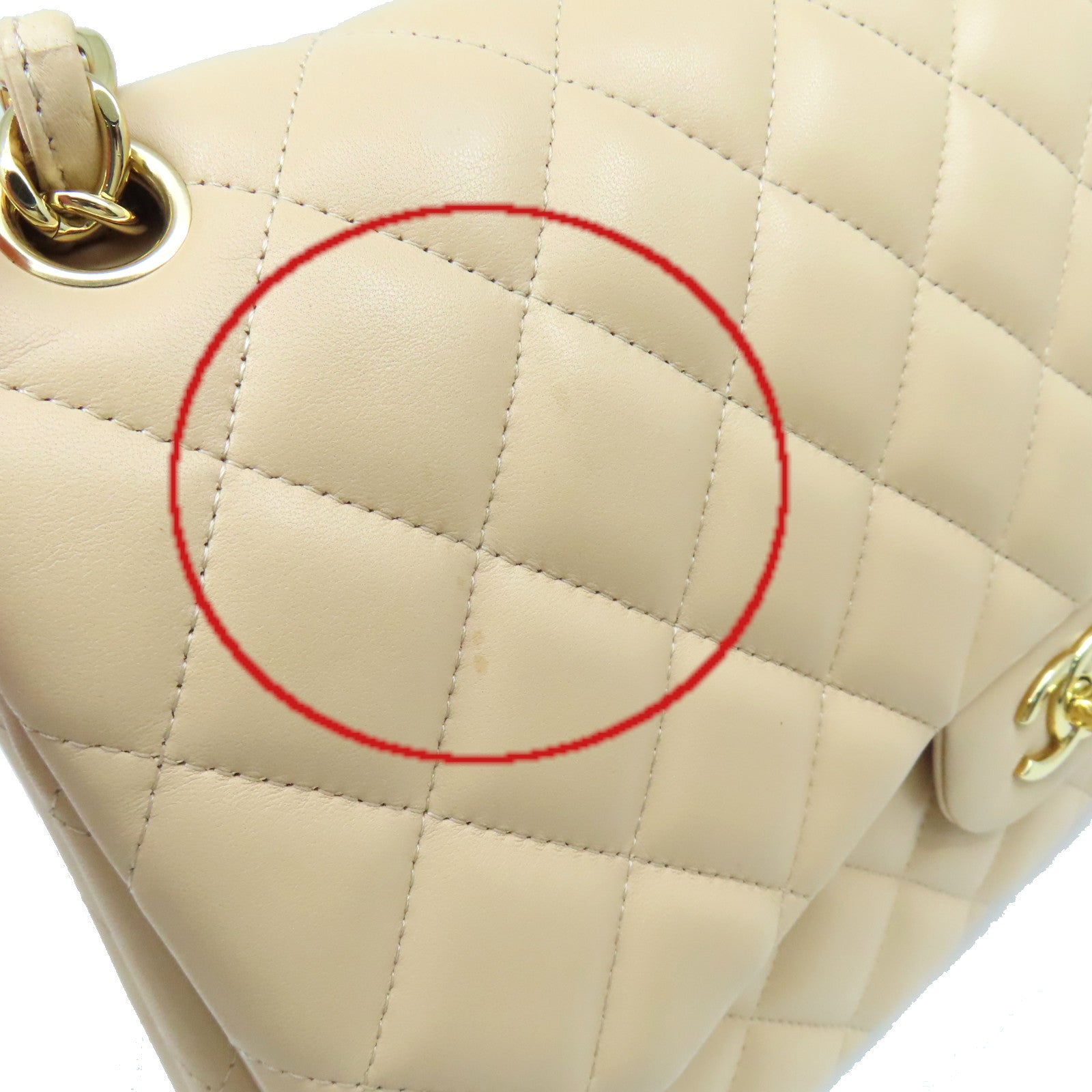 CHANEL 【激減優惠】菱格羊皮皮革Jumbo Chain Shoulder Bag金扣鏈帶肩背袋杏色
