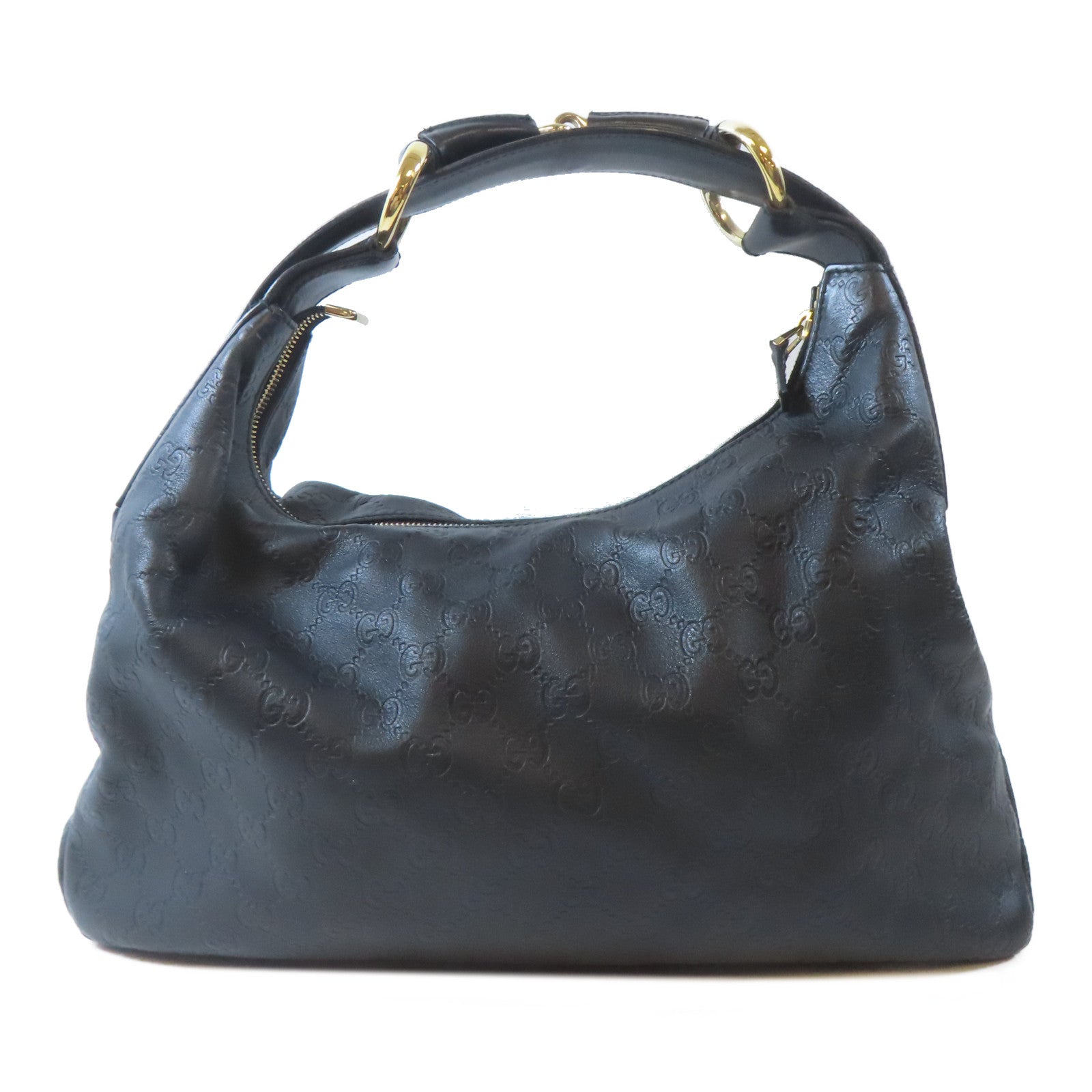 GUCCI 牛皮皮革Horsebit Hobo Bag金扣肩背袋黑色