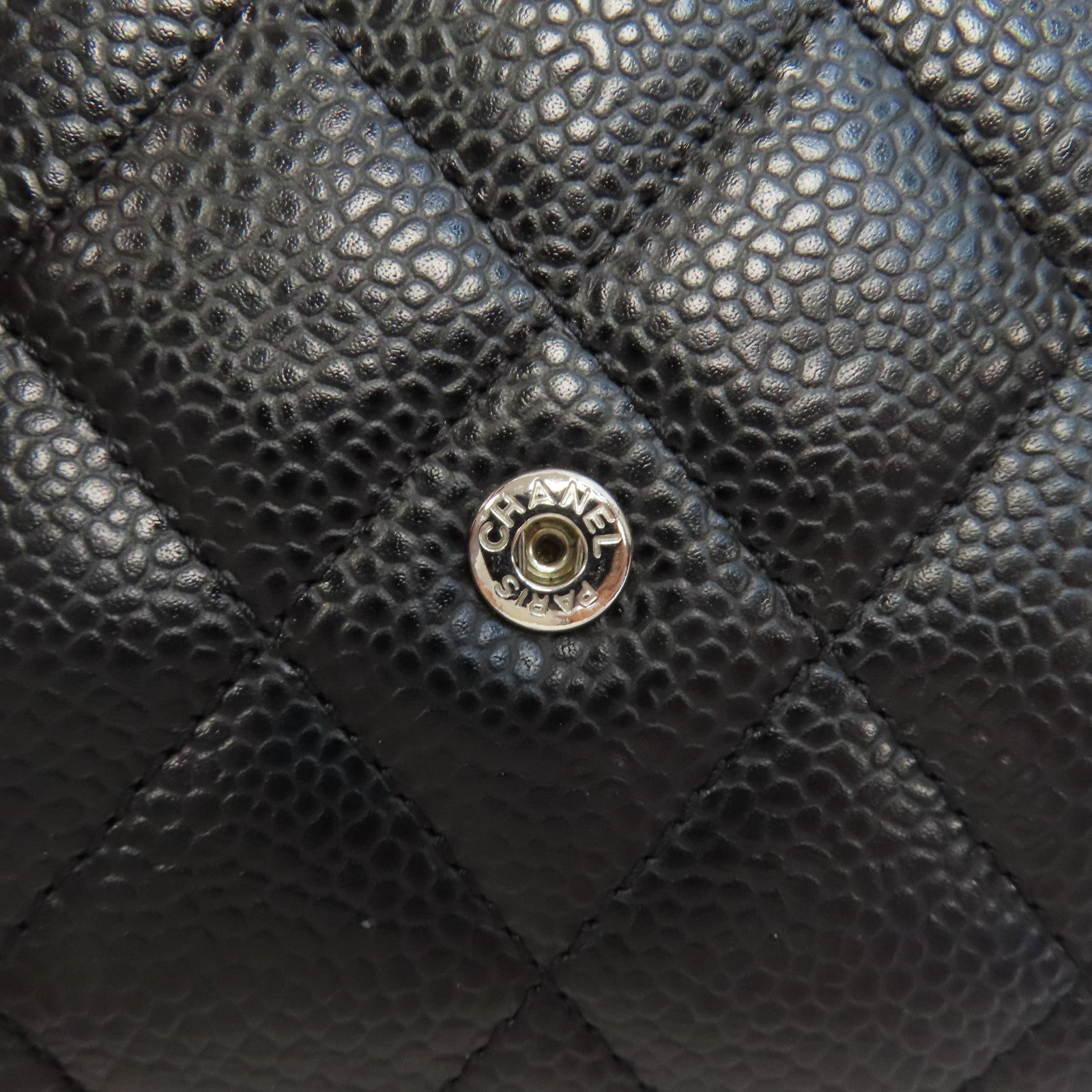CHANEL 菱格Caviar皮革Wallet銀扣錢包黑色