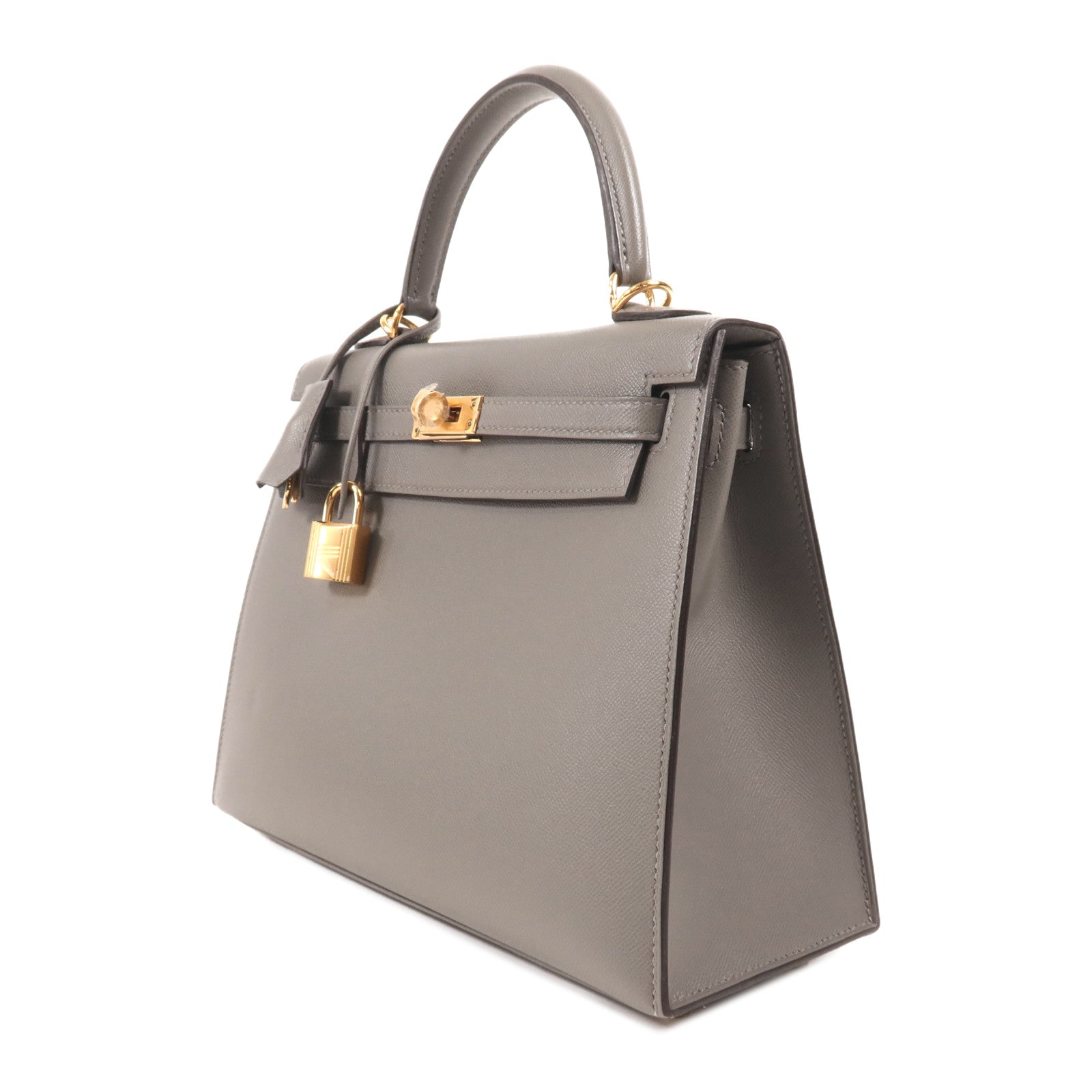 HERMES Madame皮革Kelly 25金扣手挽肩背兩用袋Gris Meyer