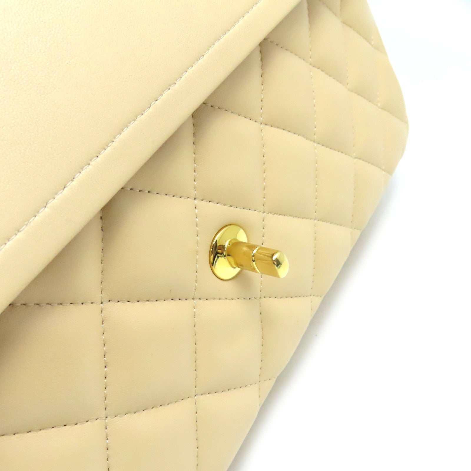 CHANEL 【激減優惠】菱格羊皮皮革Jumbo Chain Shoulder Bag金扣鏈帶肩背袋杏色