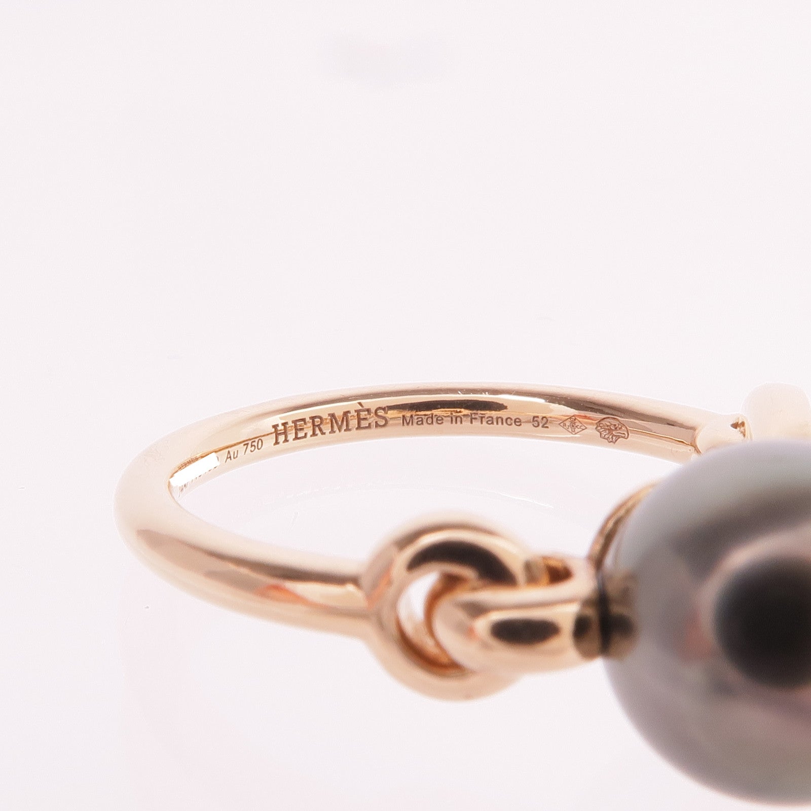 HERMES 18K玫瑰金Chandra Ring珍珠/鑽石戒指Hermes#52/US#6