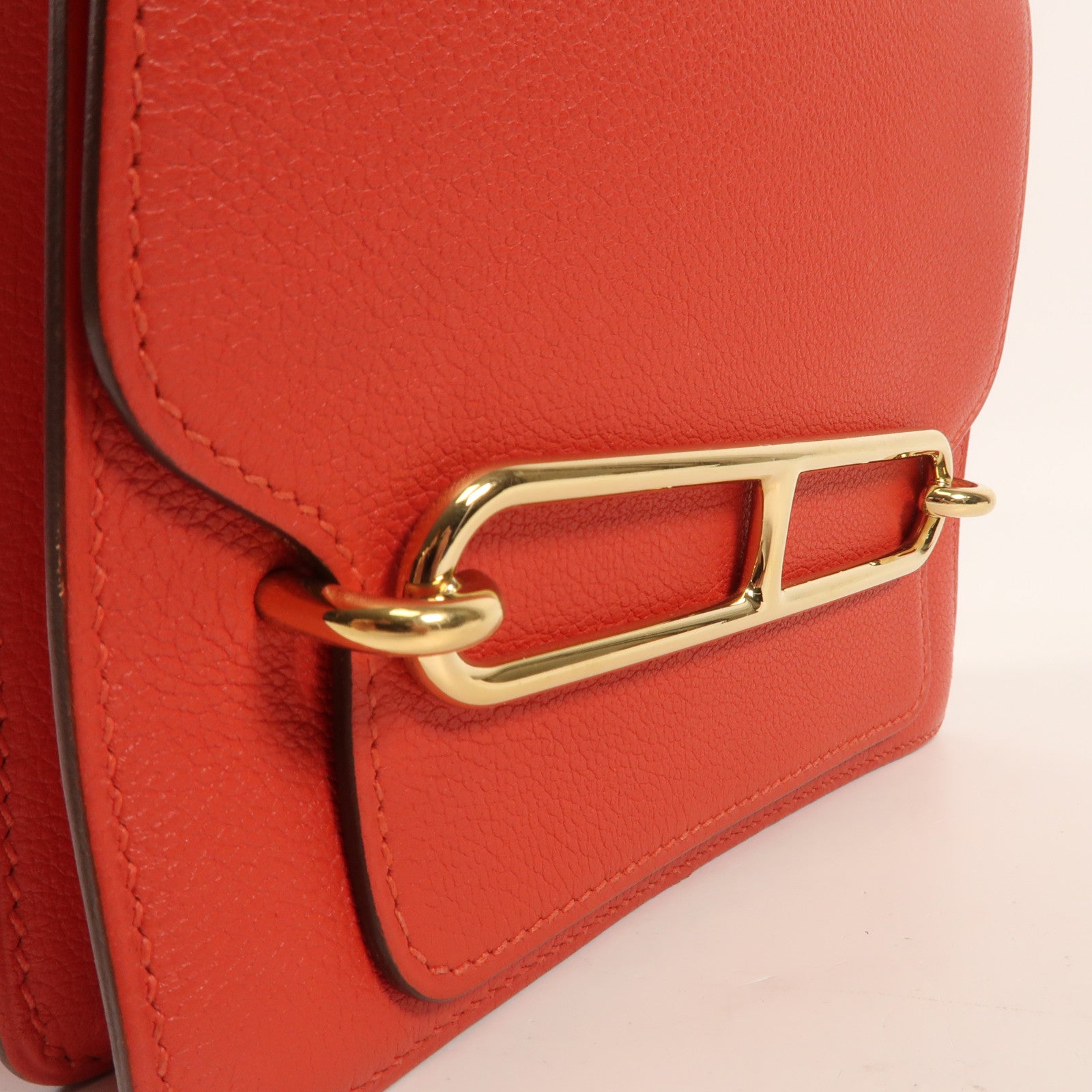 HERMES Evercolor皮革Mini Roulis金扣肩背袋Rouge Tomate