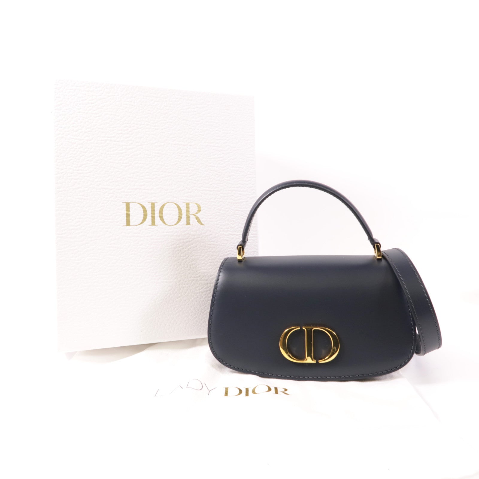 Dior 牛皮皮革/帆布Montaigne Avenue Top Handle金扣手挽肩背兩用袋