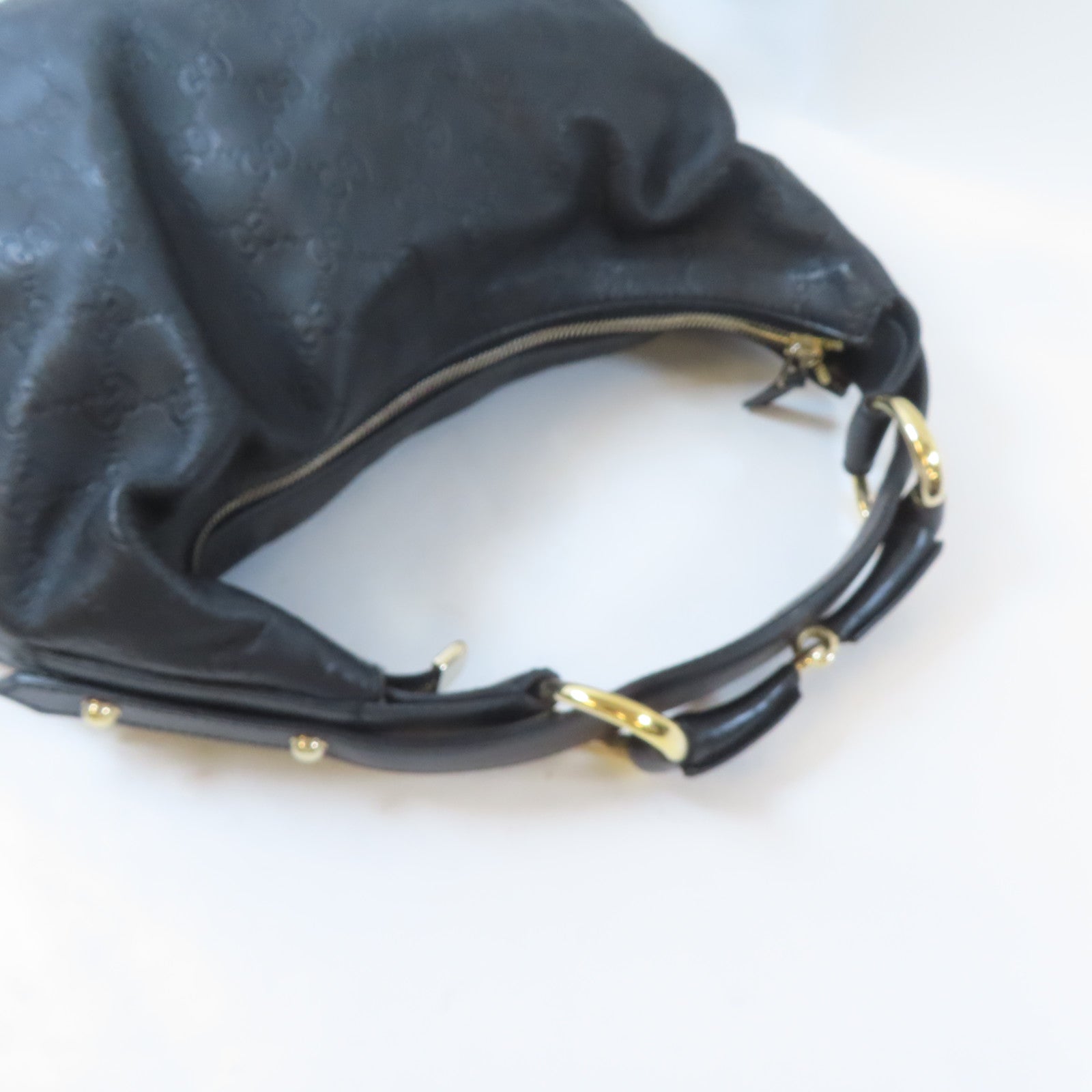 GUCCI 牛皮皮革Horsebit Hobo Bag金扣肩背袋黑色
