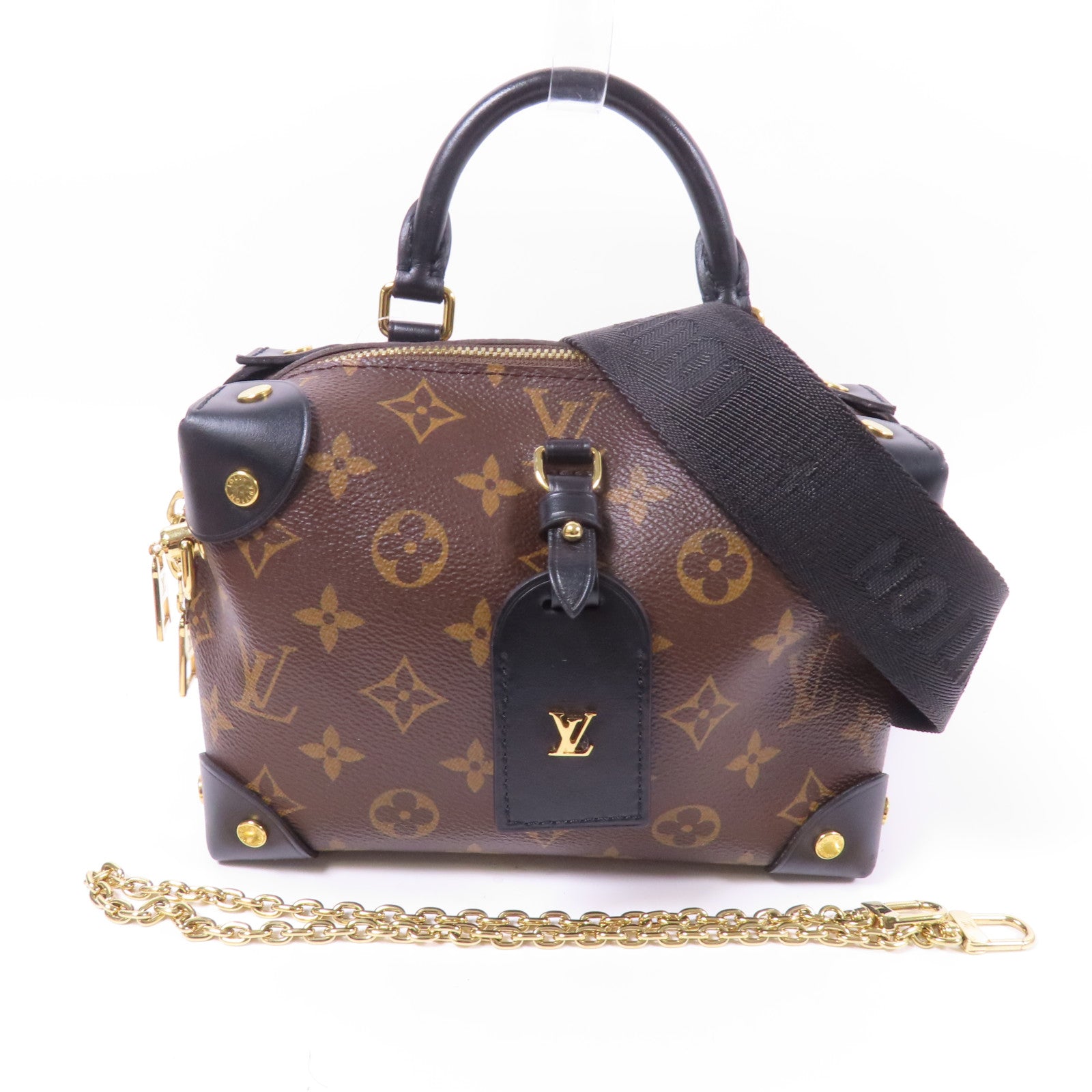 LOUIS VUITTON Monogram Petite Malle Souple金扣手挽肩背兩用袋棕色