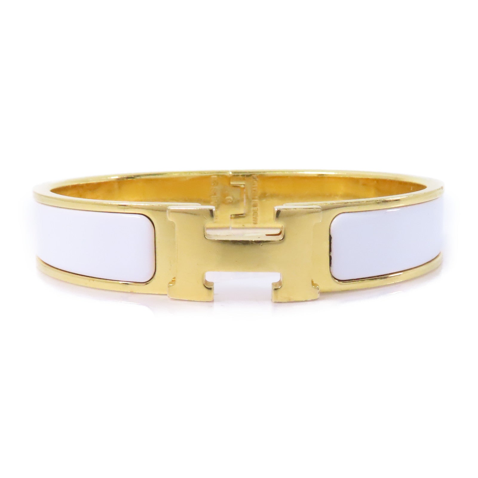 HERMES 金屬H Bangle手鐲金色/白色