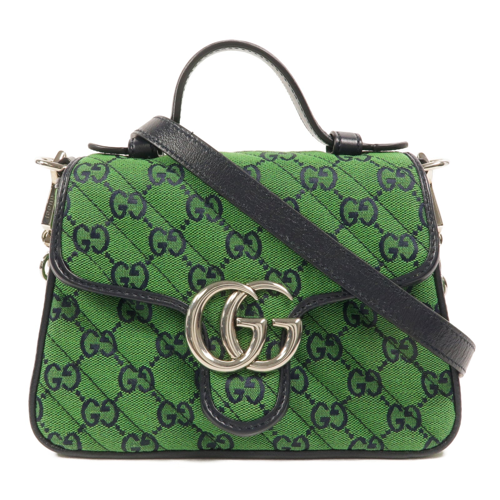 GUCCI 帆布GG Marmont Mini鏈帶手挽肩背兩用袋