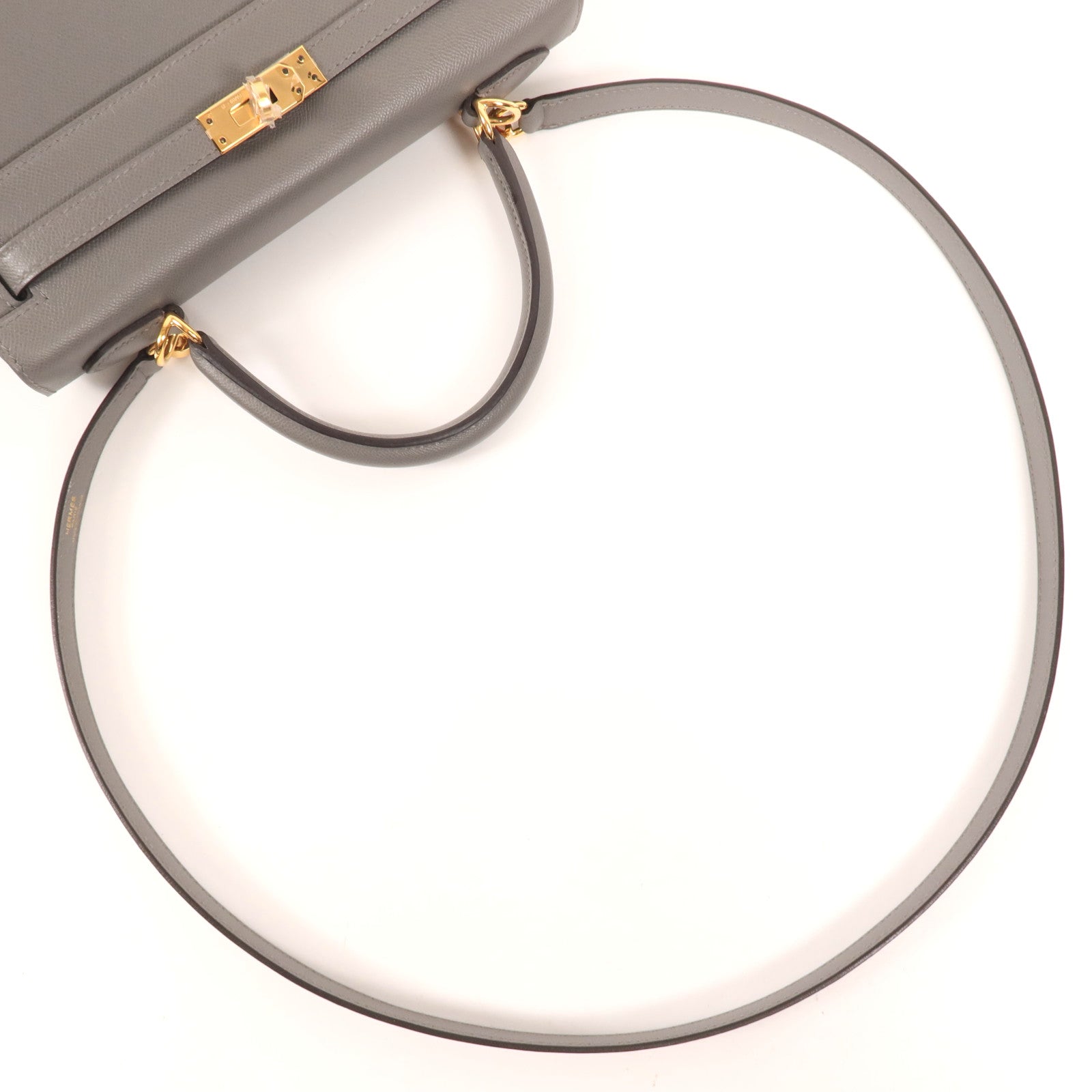 HERMES Madame皮革Kelly 25金扣手挽肩背兩用袋Gris Meyer