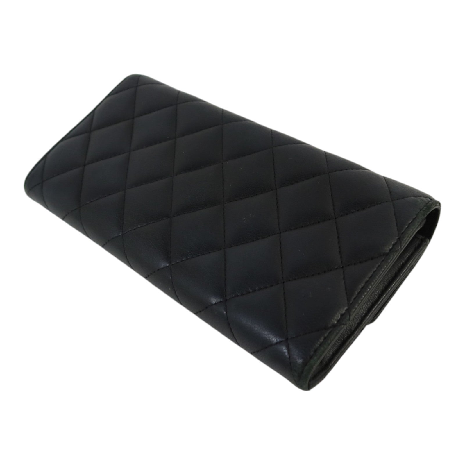 CHANEL 羊皮皮革Fold Wallet銀扣長錢包