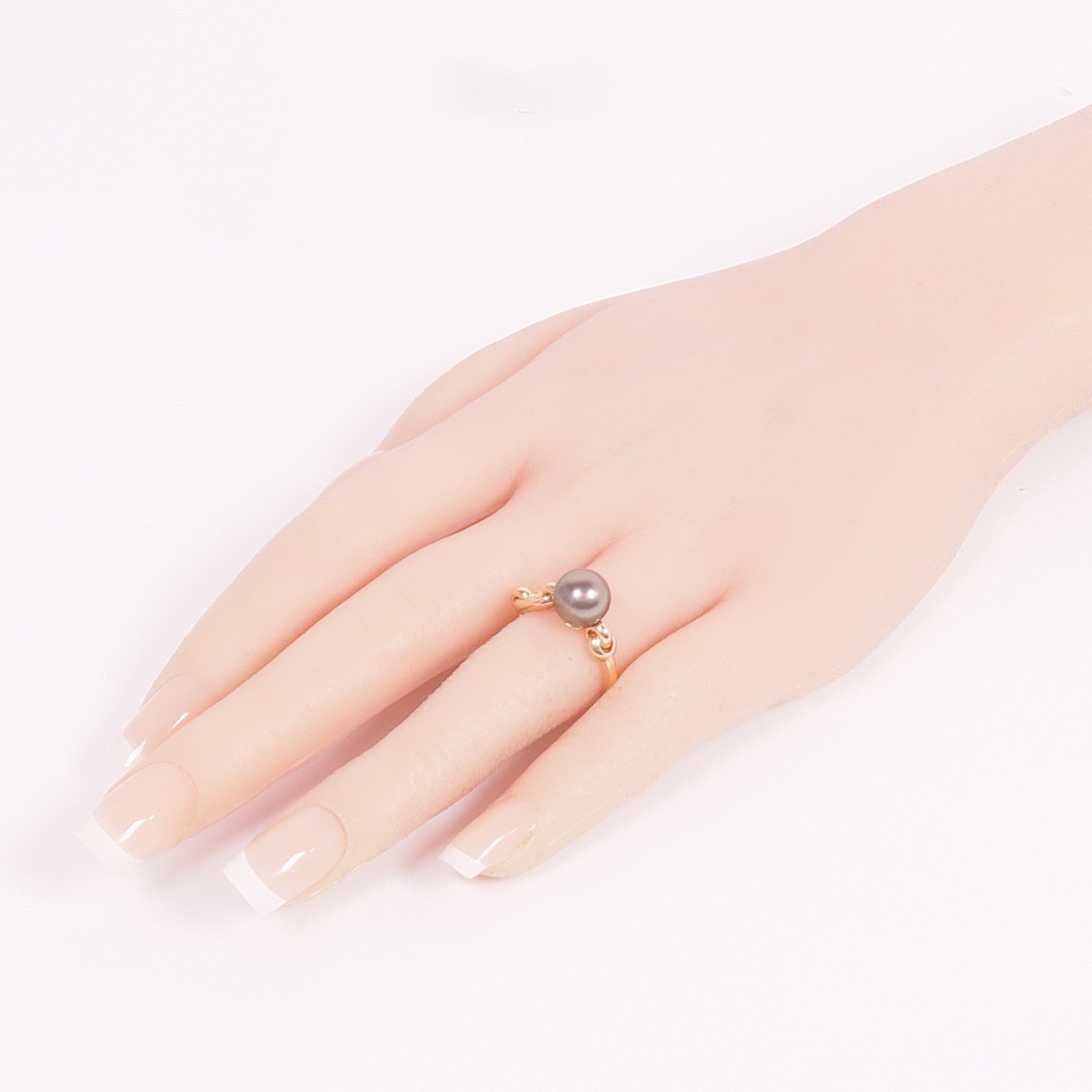 HERMES 18K玫瑰金Chandra Ring珍珠/鑽石戒指Hermes#52/US#6