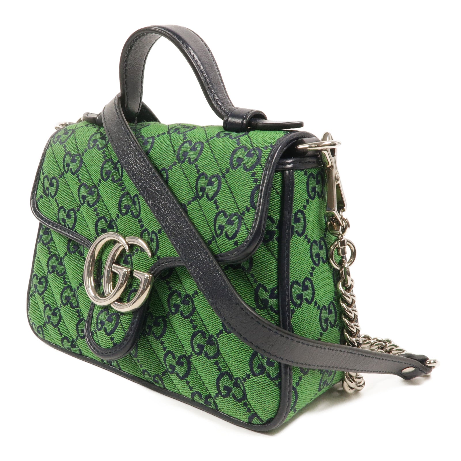 GUCCI 帆布GG Marmont Mini鏈帶手挽肩背兩用袋