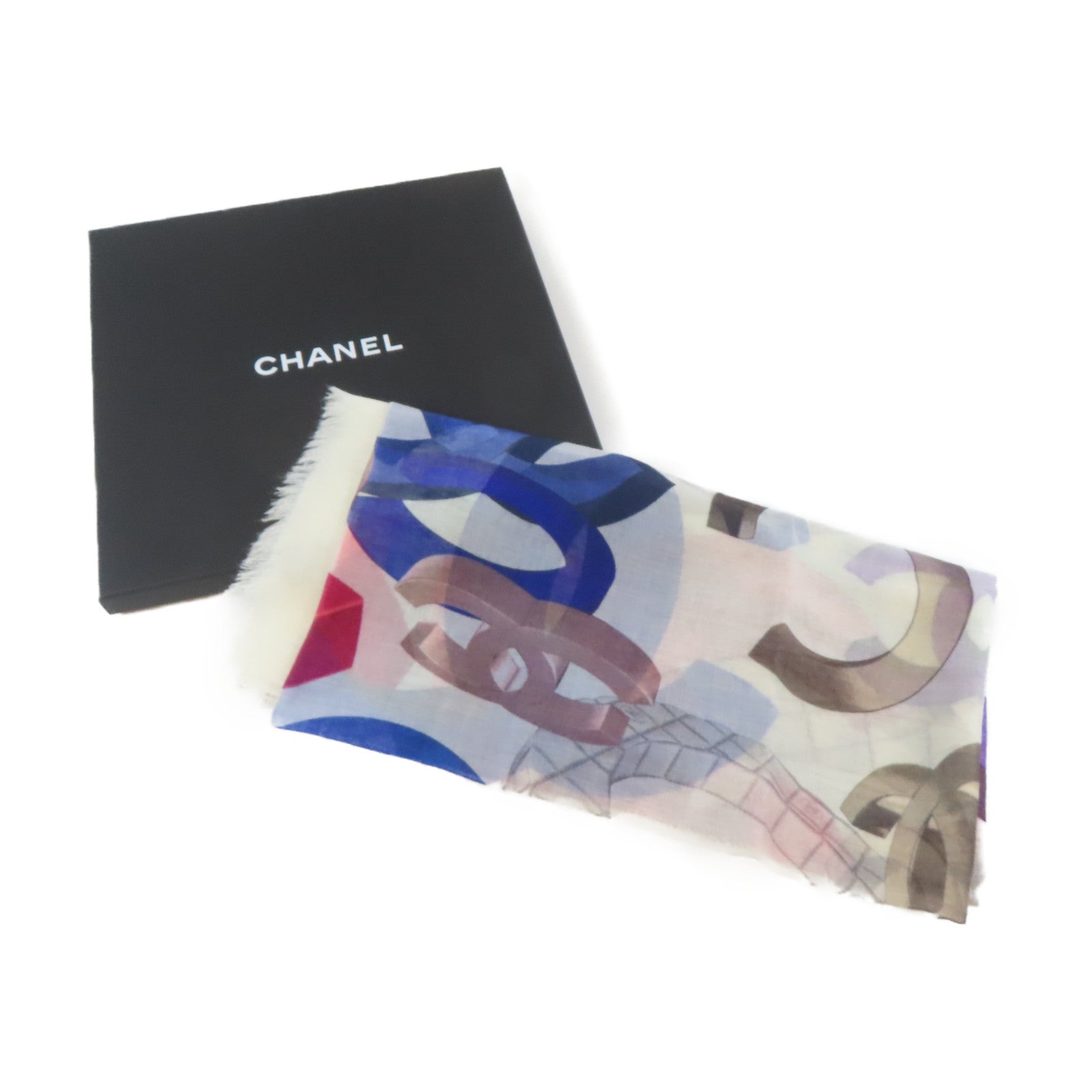 CHANEL 羊絨/絲質Scarf絲巾白色/紫色/藍色