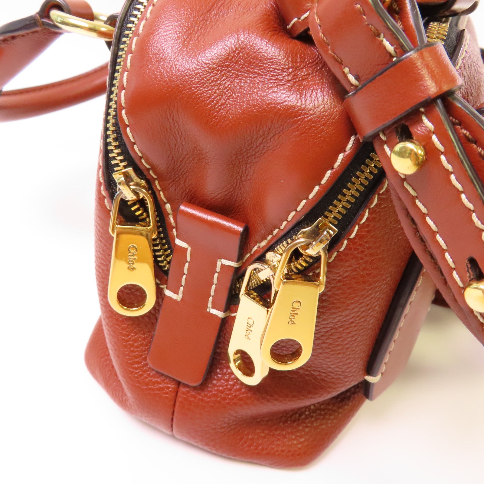 Chloe 牛皮皮革2Way Shoulder Bag金扣手挽肩背兩用袋啡色