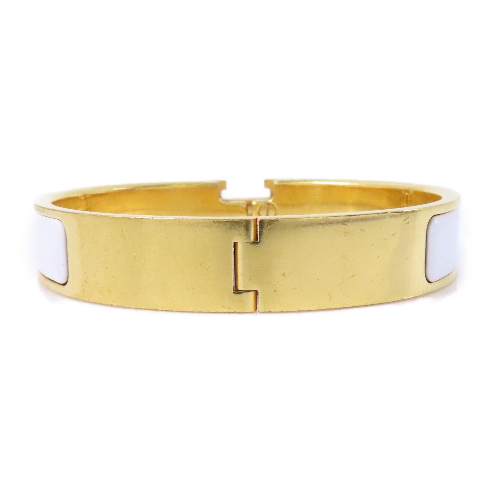 HERMES 金屬H Bangle手鐲金色/白色