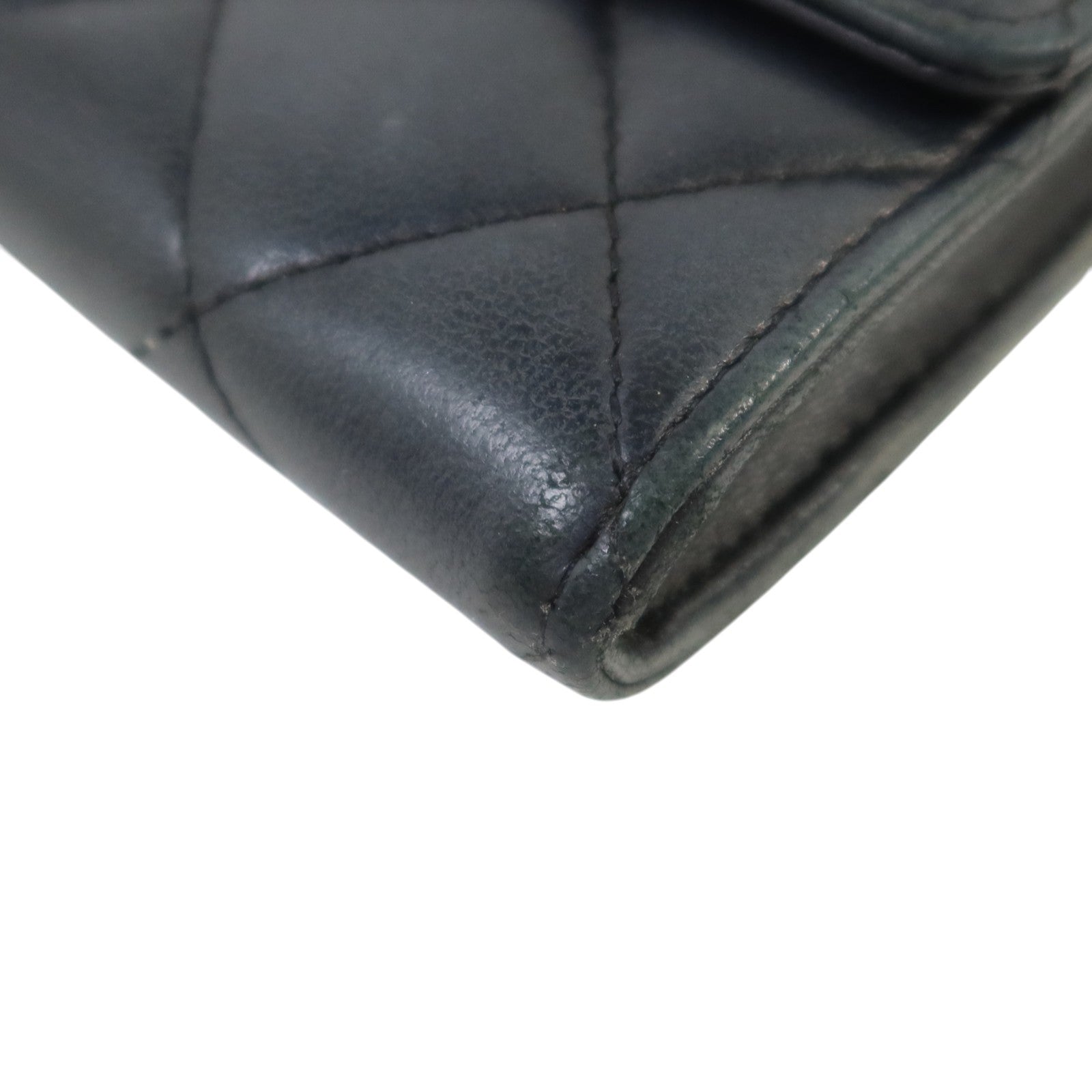 CHANEL 羊皮皮革Fold Wallet銀扣長錢包