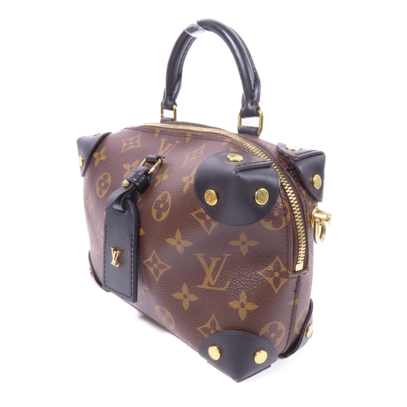 LOUIS VUITTON Monogram Petite Malle Souple金扣手挽肩背兩用袋棕色