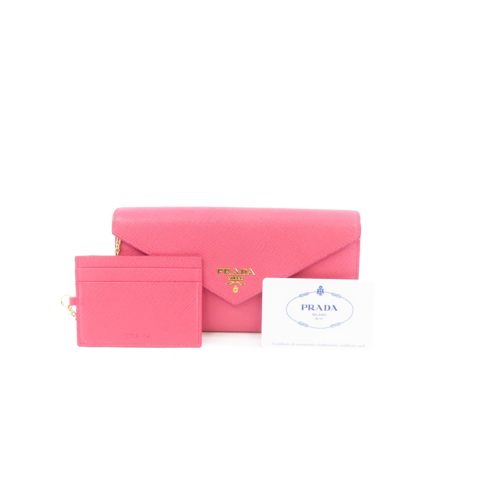 PRADA Saffiano皮革Long Wallet金扣長錢包粉紅色
