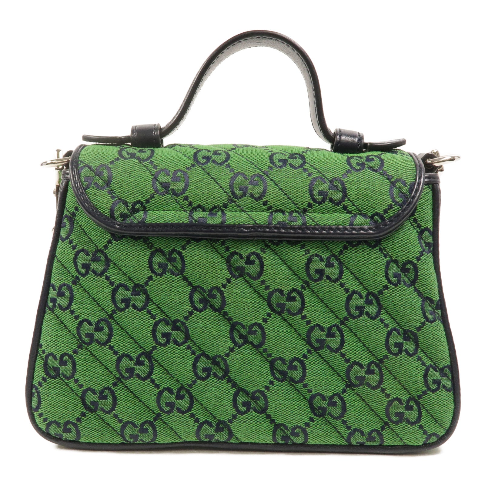 GUCCI 帆布GG Marmont Mini鏈帶手挽肩背兩用袋