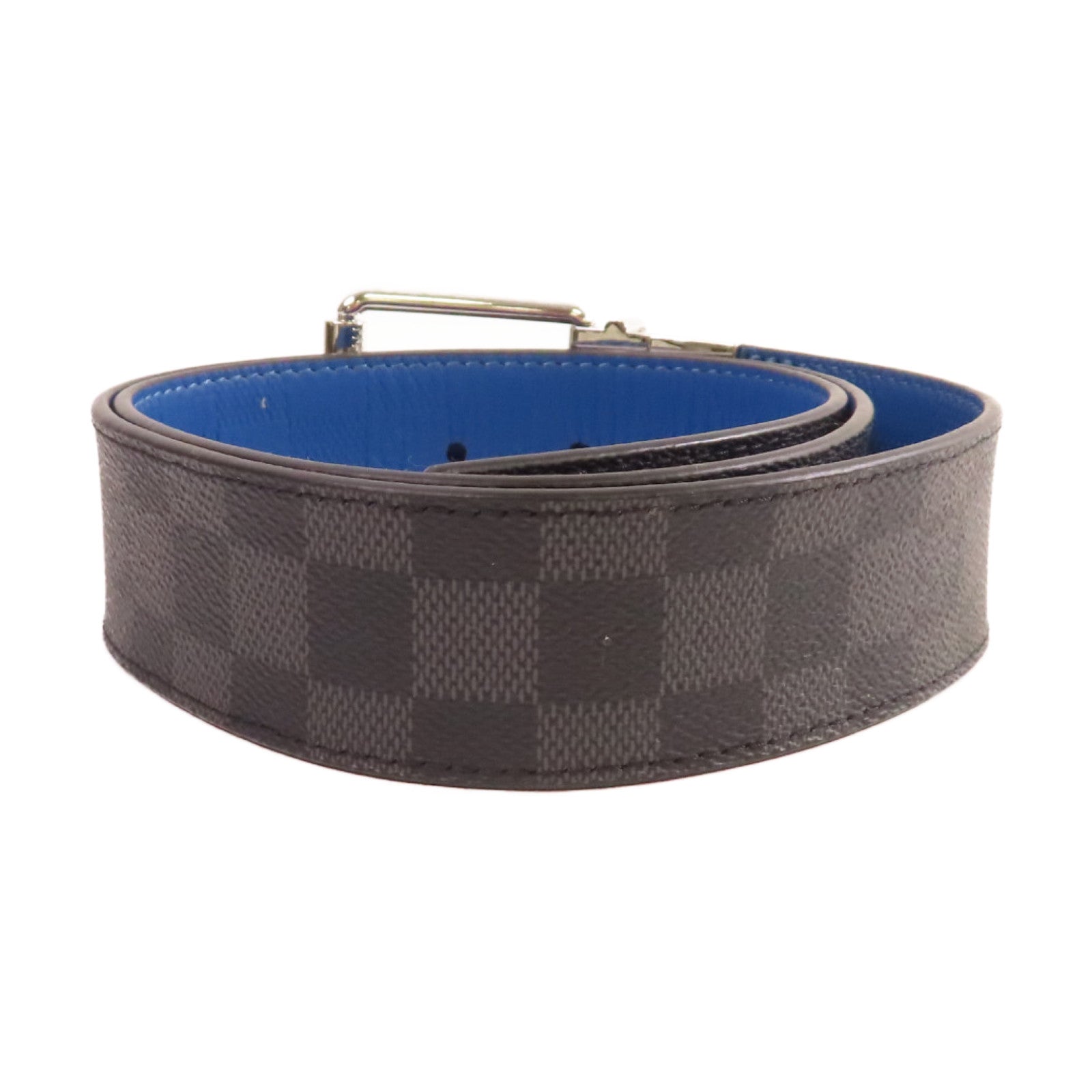 LOUIS VUITTON Damier Graphite Reversible Belt銀扣皮帶黑色/藍色